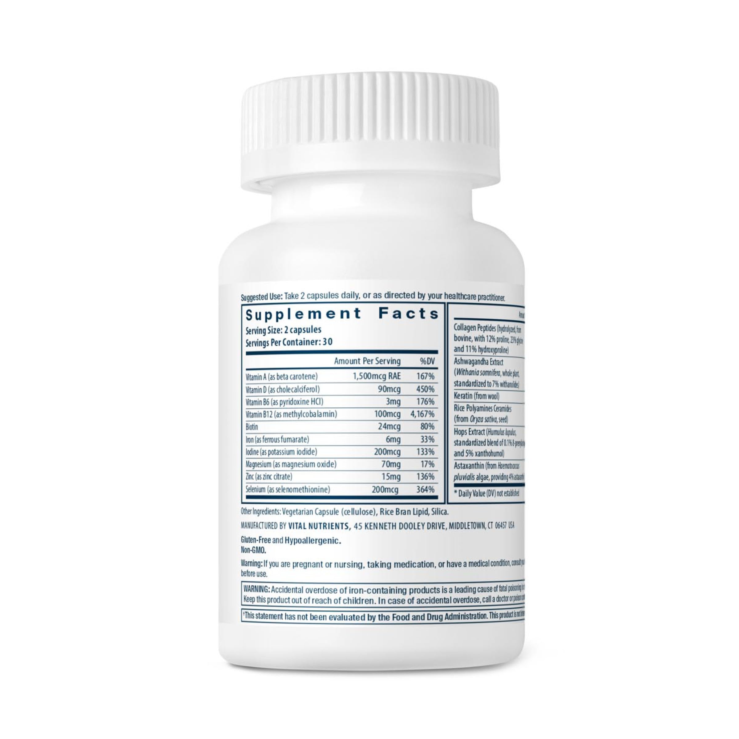 Vital Nutrients Hair Growth Vitamins Complex for Women | Fuller, Thicker Hair | 60 Count | Vegan & Gluten Free