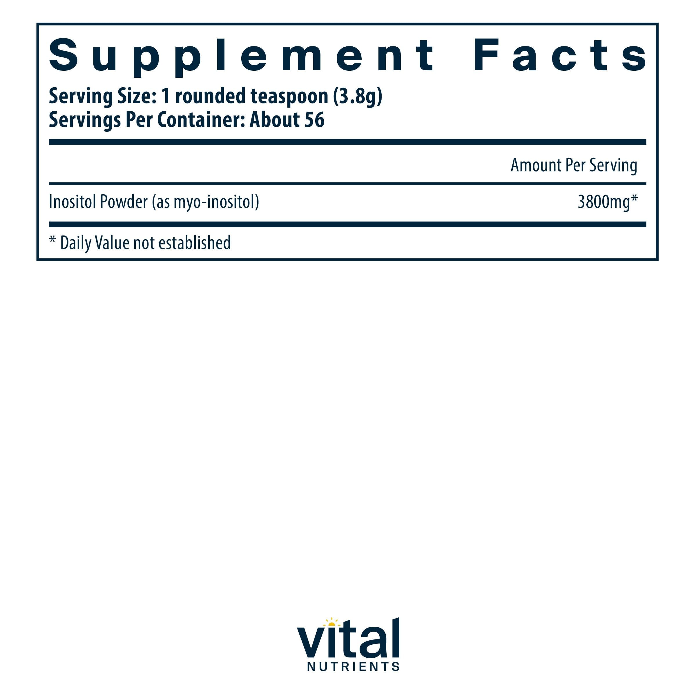 Vital Nutrients Inositol Powder | Myo-Inositol for Hormone & Energy Support | 56 Servings | Vegan, Gluten & Dairy Free