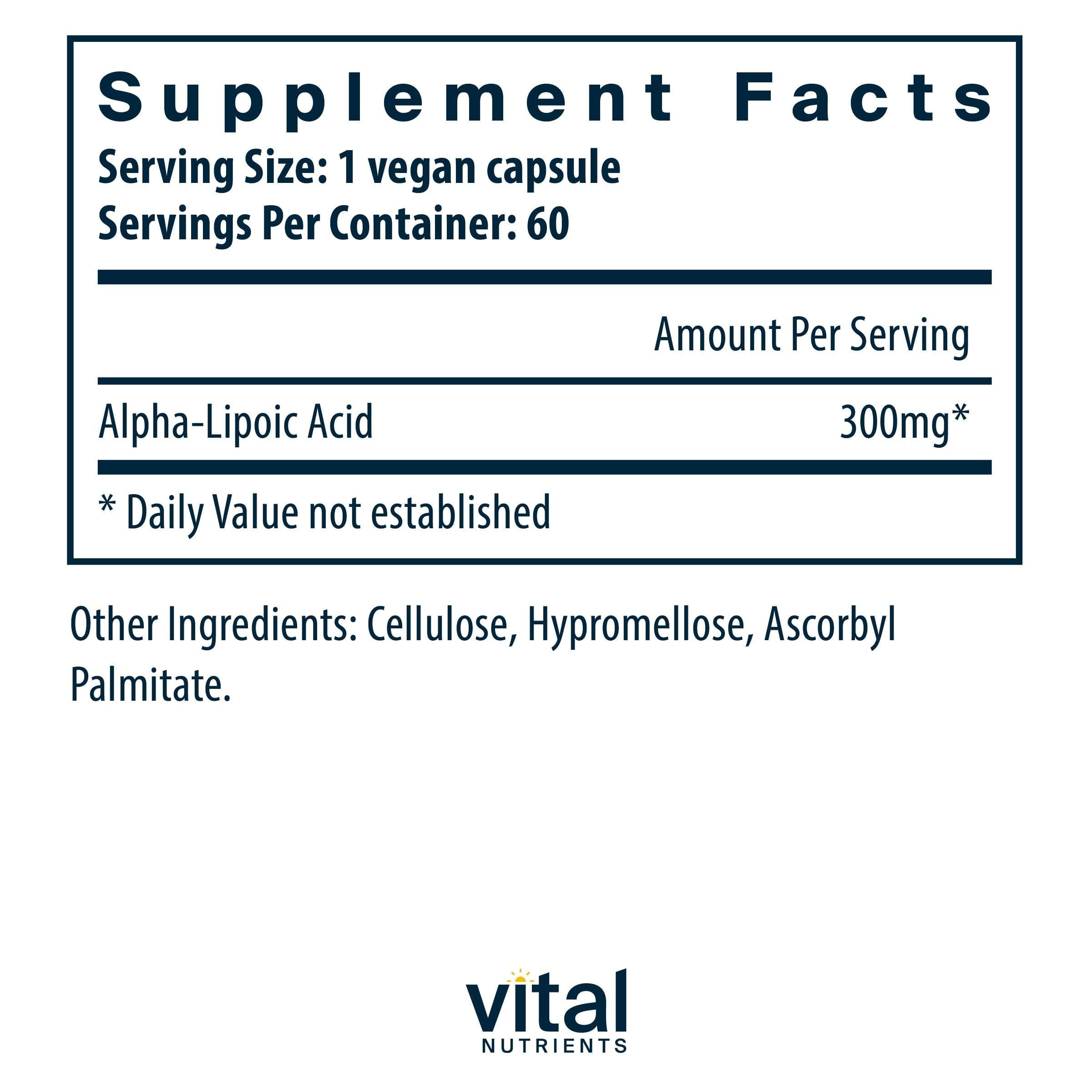 Vital Nutrients Lipoic Acid 300mg | ALA Antioxidant for Metabolism & Energy | 60 Capsules