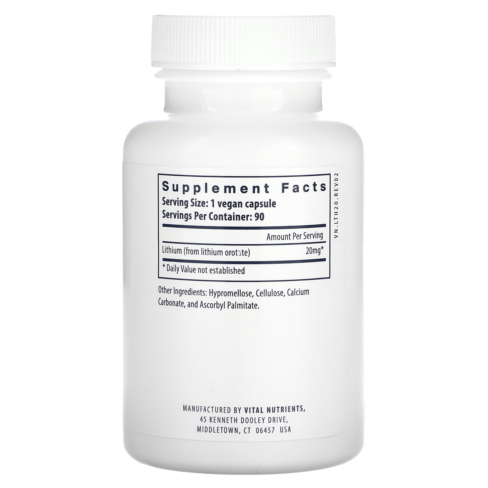 Vital Nutrients Lithium Orotate | Vegan Lithium Supplements for Memory, State of Mind, and Behavioral Health* | 20mg | Gluten, Dairy, Soy Free | 90 Capsules