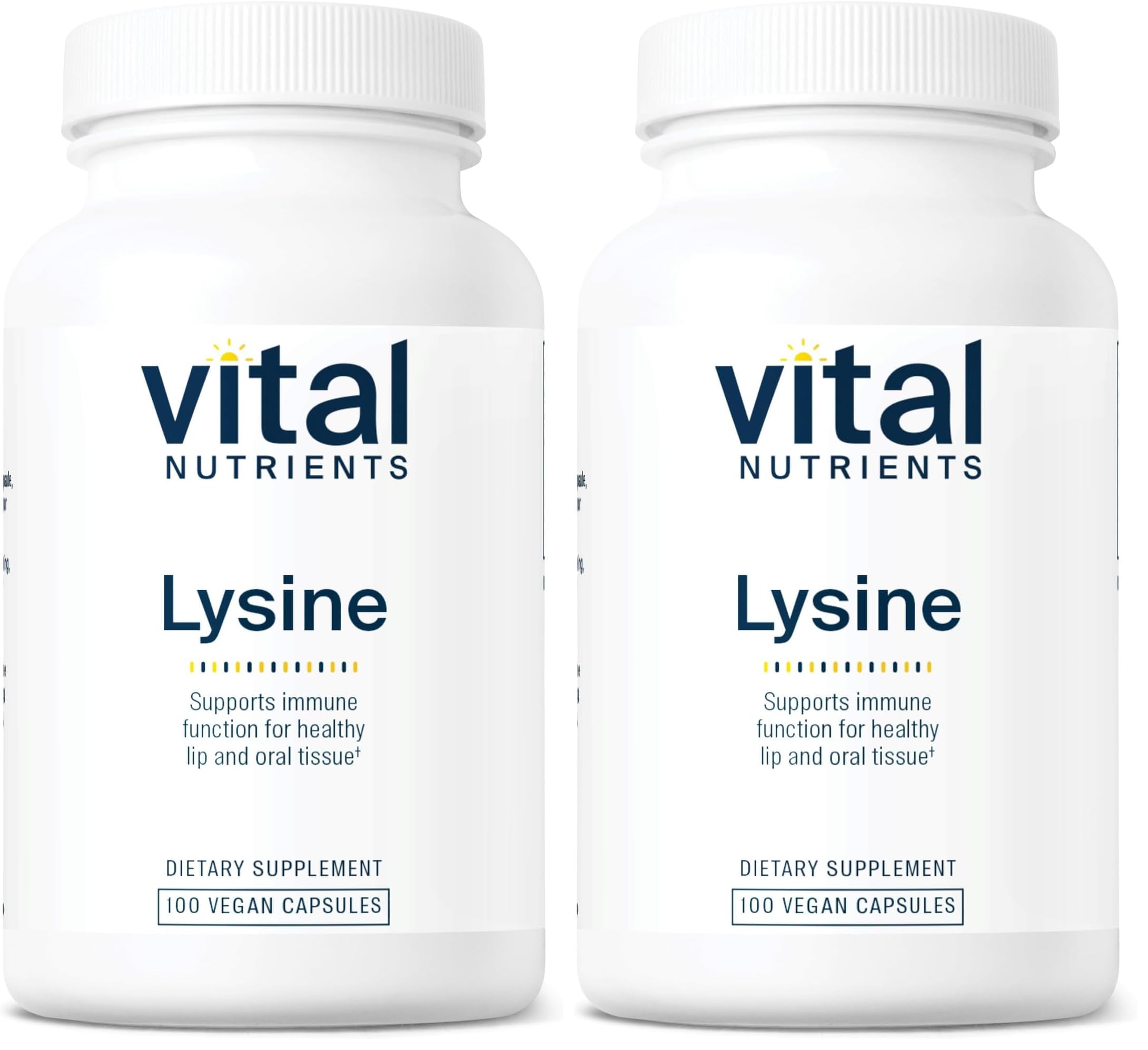 Vital Nutrients Lysine | Immune Support & Lip/Oral Tissue Health | 100 Capsules (Pack of 2)