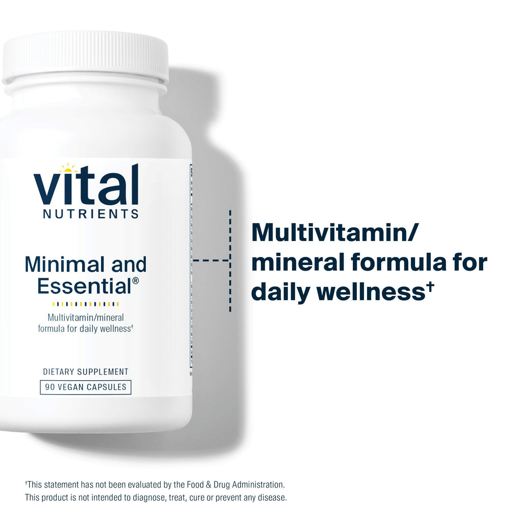 Vital Nutrients Minimal and Essential Multivitamin | Vegetarian One per Day Multi Vitamin, Mineral, & Antioxidant Supplement* | Iron-Free | Gluten, Dairy, Soy Free | Non-GMO | 90 Capsules