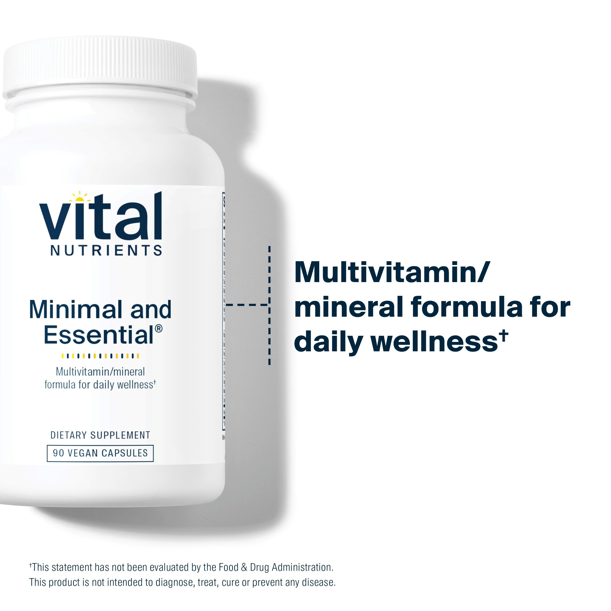 Vital Nutrients Minimal and Essential Multivitamin | Vegetarian One per Day Multi Vitamin, Mineral, & Antioxidant Supplement* | Iron-Free | Gluten, Dairy, Soy Free | Non-GMO | 90 Capsules