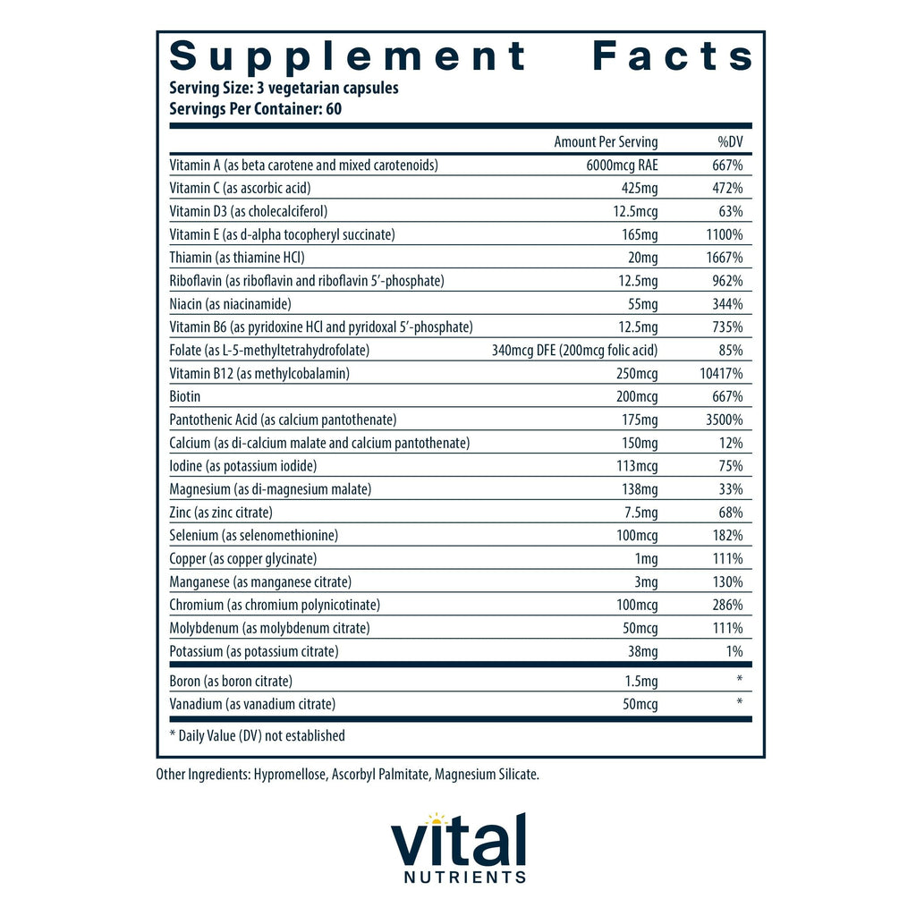 Vital Nutrients Multi-Nutrients 2 - Citrate/Malate Formula (Copper, No Iron) | 180 Vegetarian Capsules