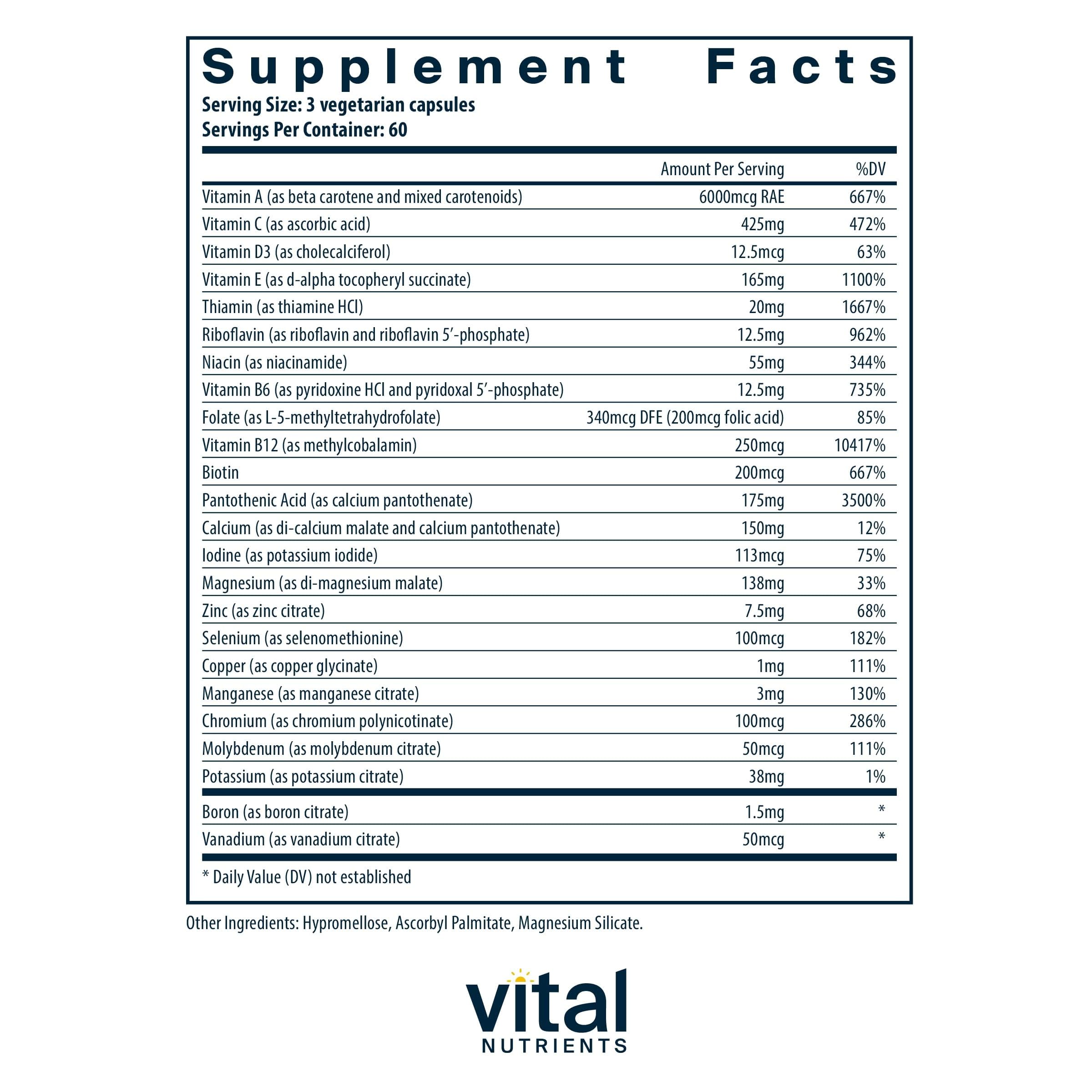 Vital Nutrients Multi-Nutrients 2 - Citrate/Malate Formula (Copper, No Iron) | 180 Vegetarian Capsules