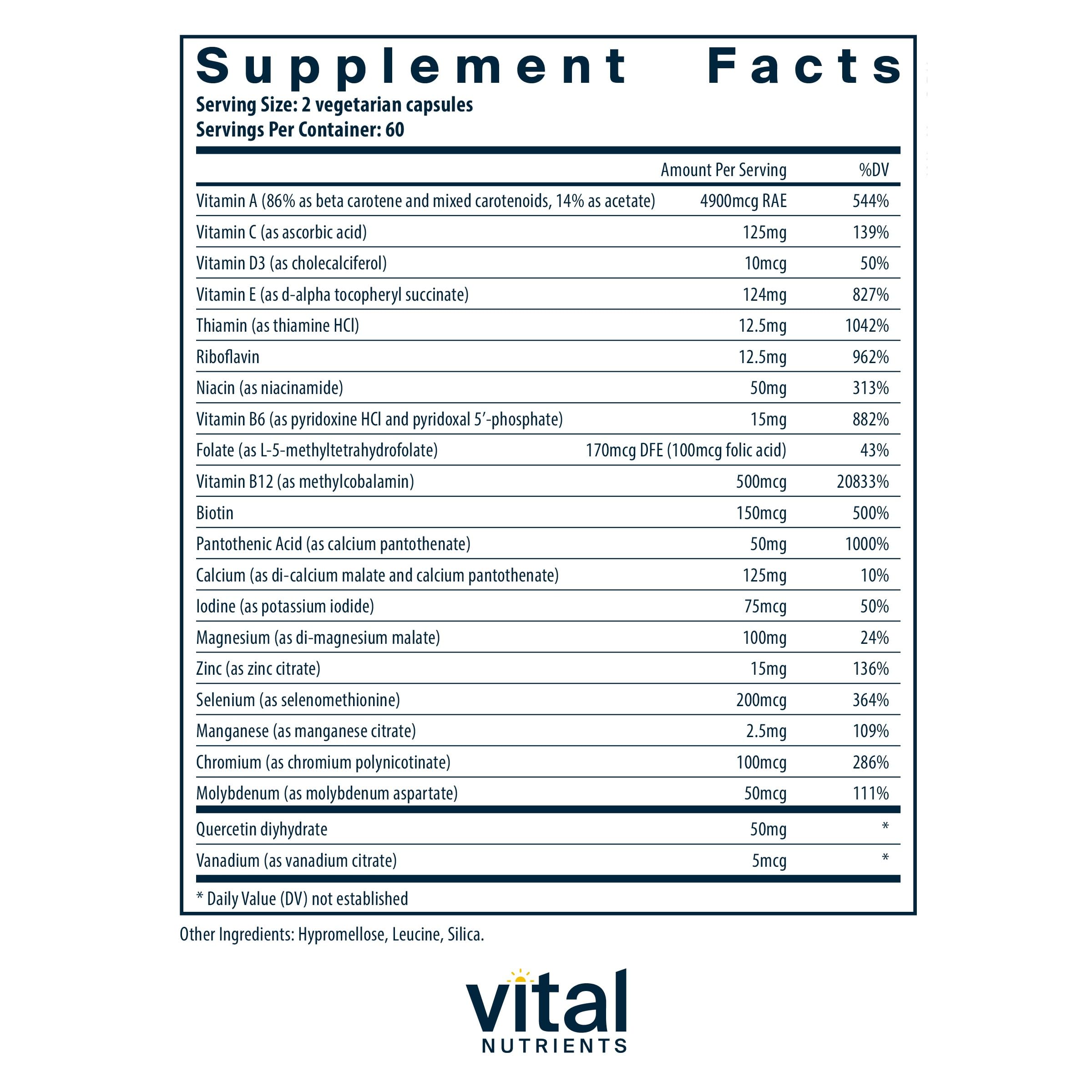 Vital Nutrients Multi-Nutrients 5 Ultra Antioxidant Formula – Vegetarian Daily Multivitamin (120 Capsules)