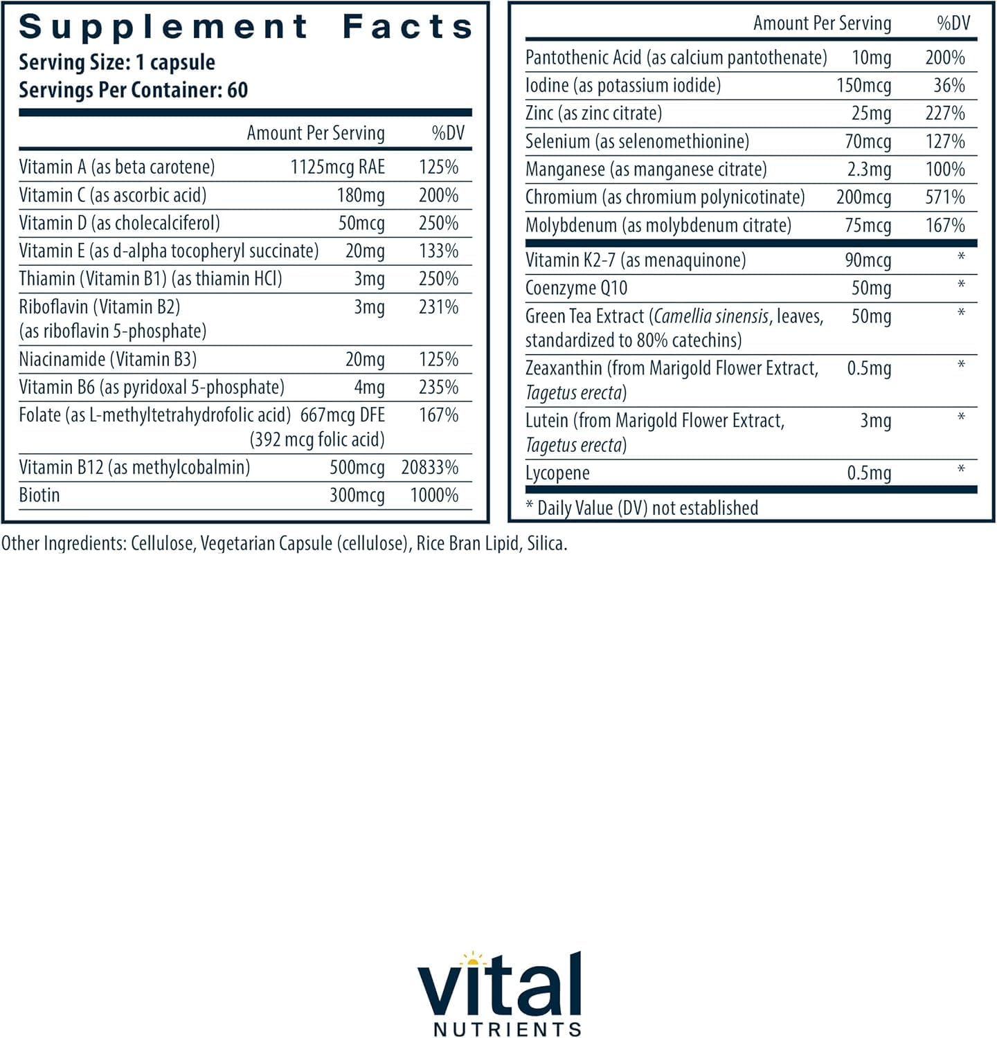 Vital Nutrients Once Daily Multivitamin – Vegan & Allergen-Free, 60 Capsules | 19 Essential Vitamins