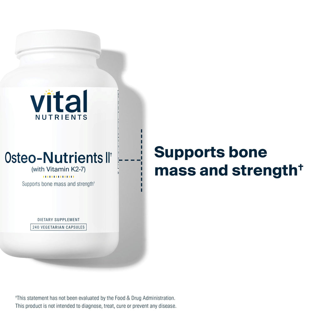 Vital Nutrients Osteo-Nutrients II | Vitamin K2 + D3, Calcium, Magnesium, Boron for Bone Strength & Heart Support | Vegetarian | 240 Capsules