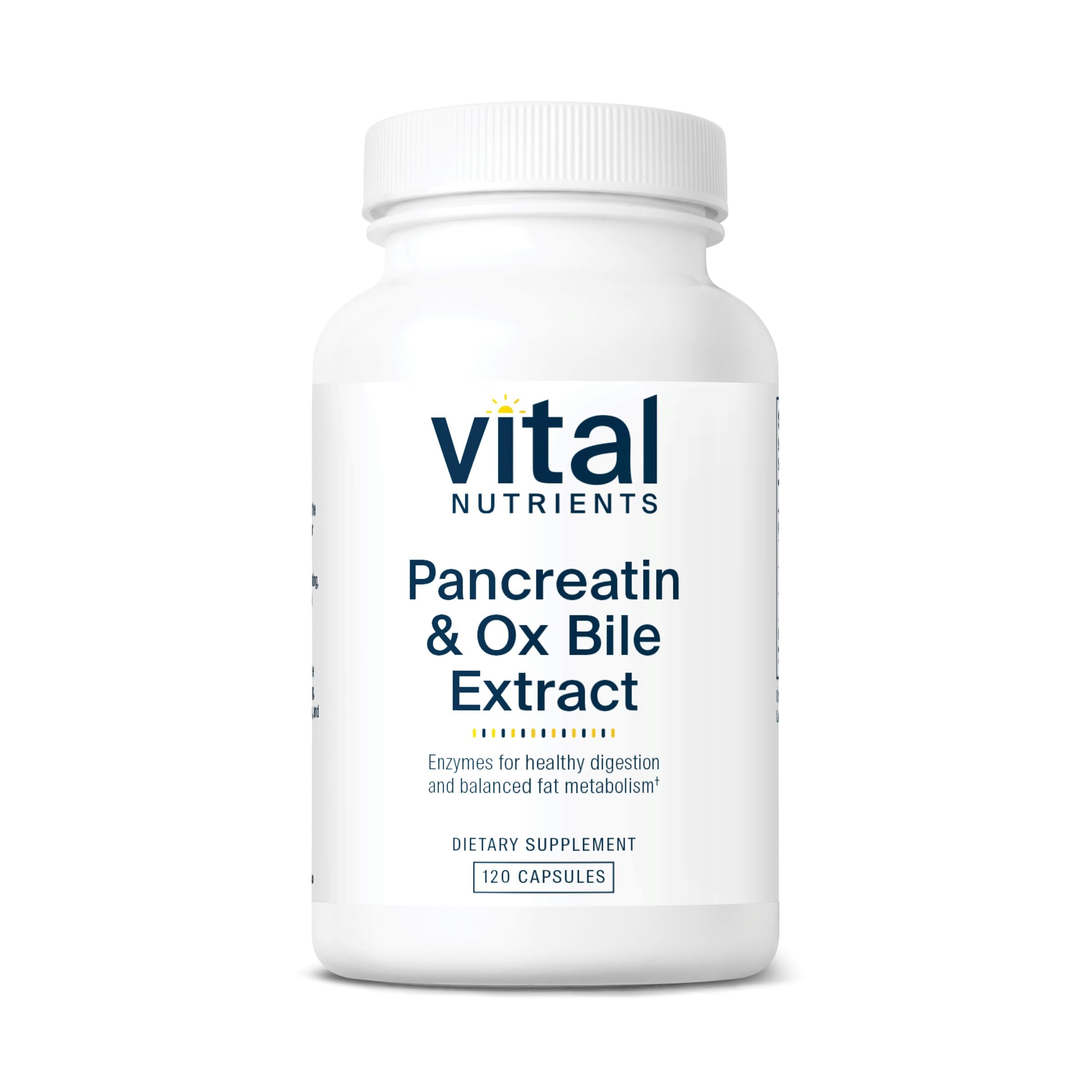 Vital Nutrients Pancreatin & Ox Bile Extract 500mg | Digestive Enzymes for Protein, Fat & Carbs | Gluten Free | 120 Capsules