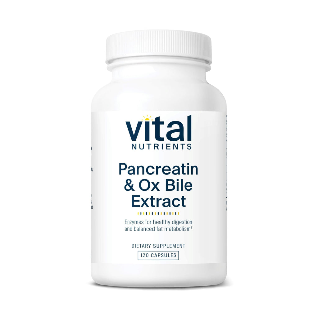 Vital Nutrients Pancreatin & Ox Bile Extract 500mg | Digestive Enzymes for Protein, Fat & Carbs | Gluten Free | 120 Capsules