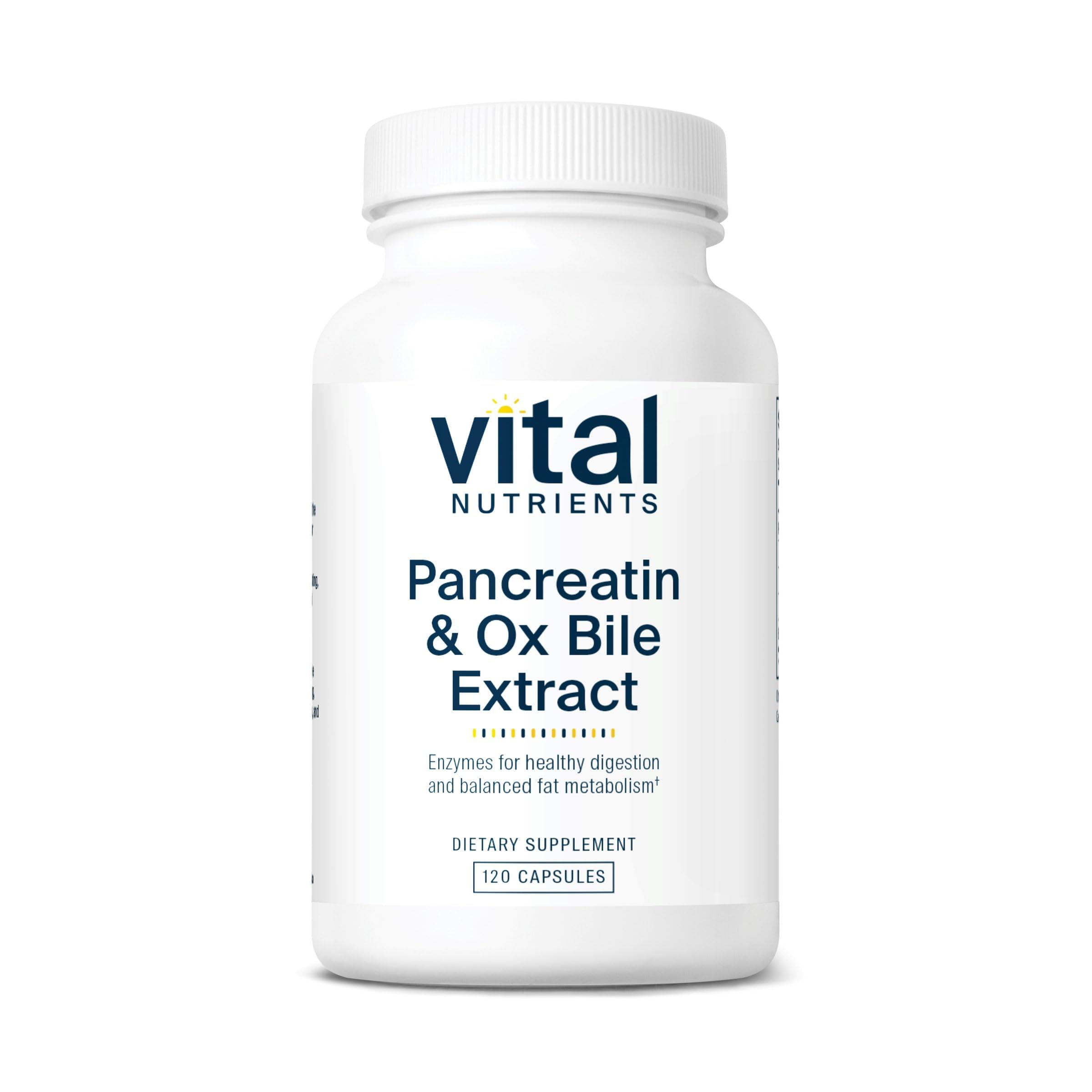 Vital Nutrients Pancreatin & Ox Bile Extract 500mg | Digestive Enzymes for Protein, Fat & Carbs | Gluten Free | 120 Capsules