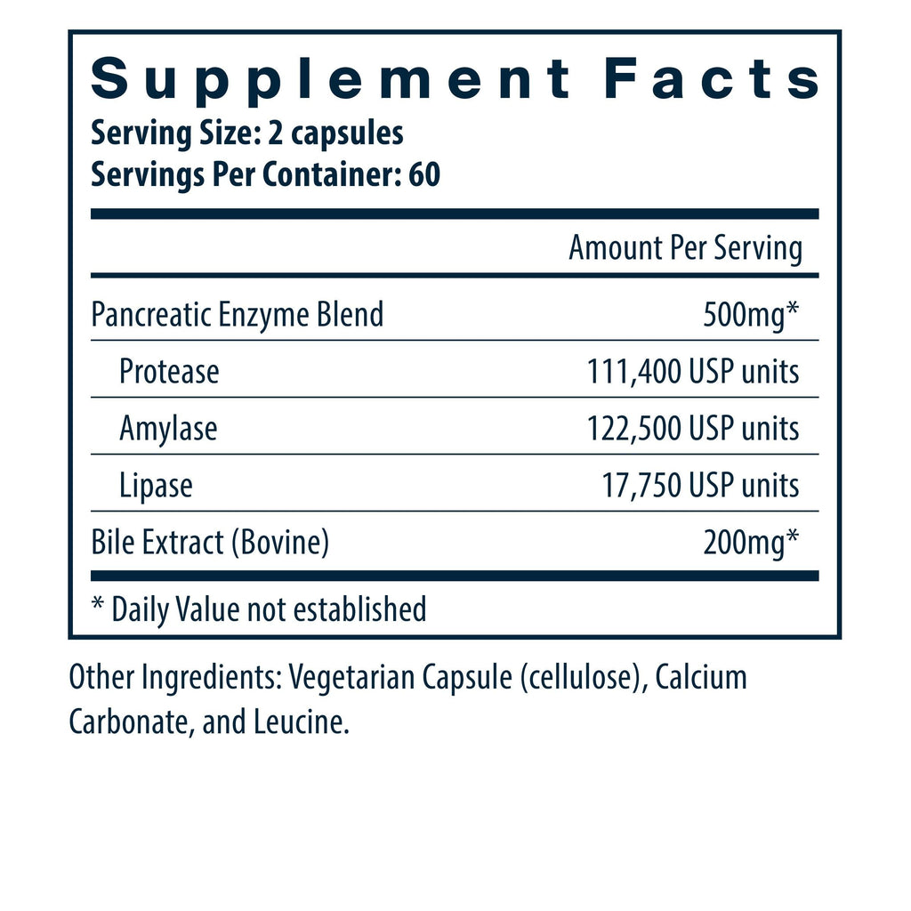 Vital Nutrients Pancreatin & Ox Bile Extract 500mg | Digestive Enzymes for Protein, Fat & Carbs | Gluten Free | 120 Capsules