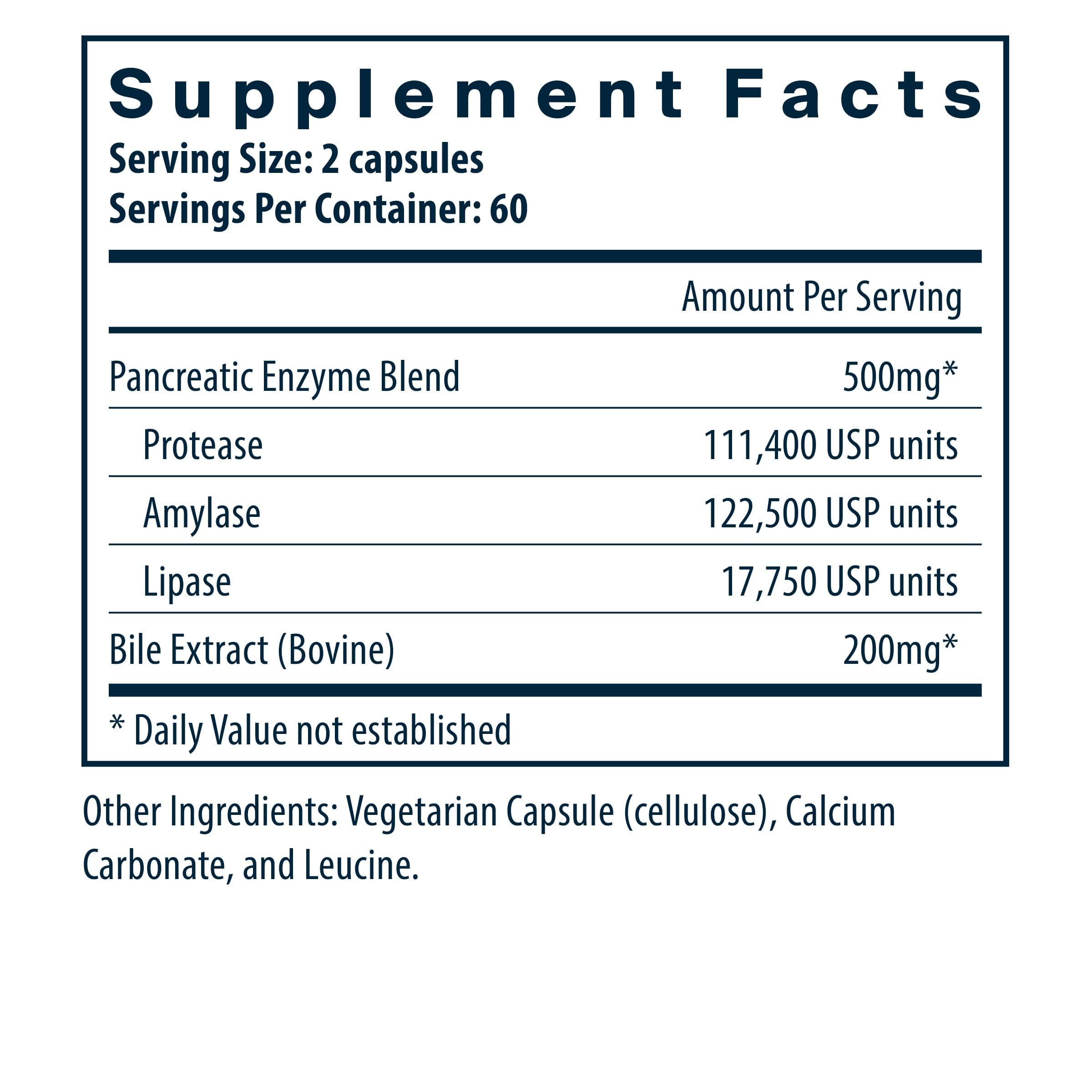 Vital Nutrients Pancreatin & Ox Bile Extract 500mg | Digestive Enzymes for Protein, Fat & Carbs | Gluten Free | 120 Capsules
