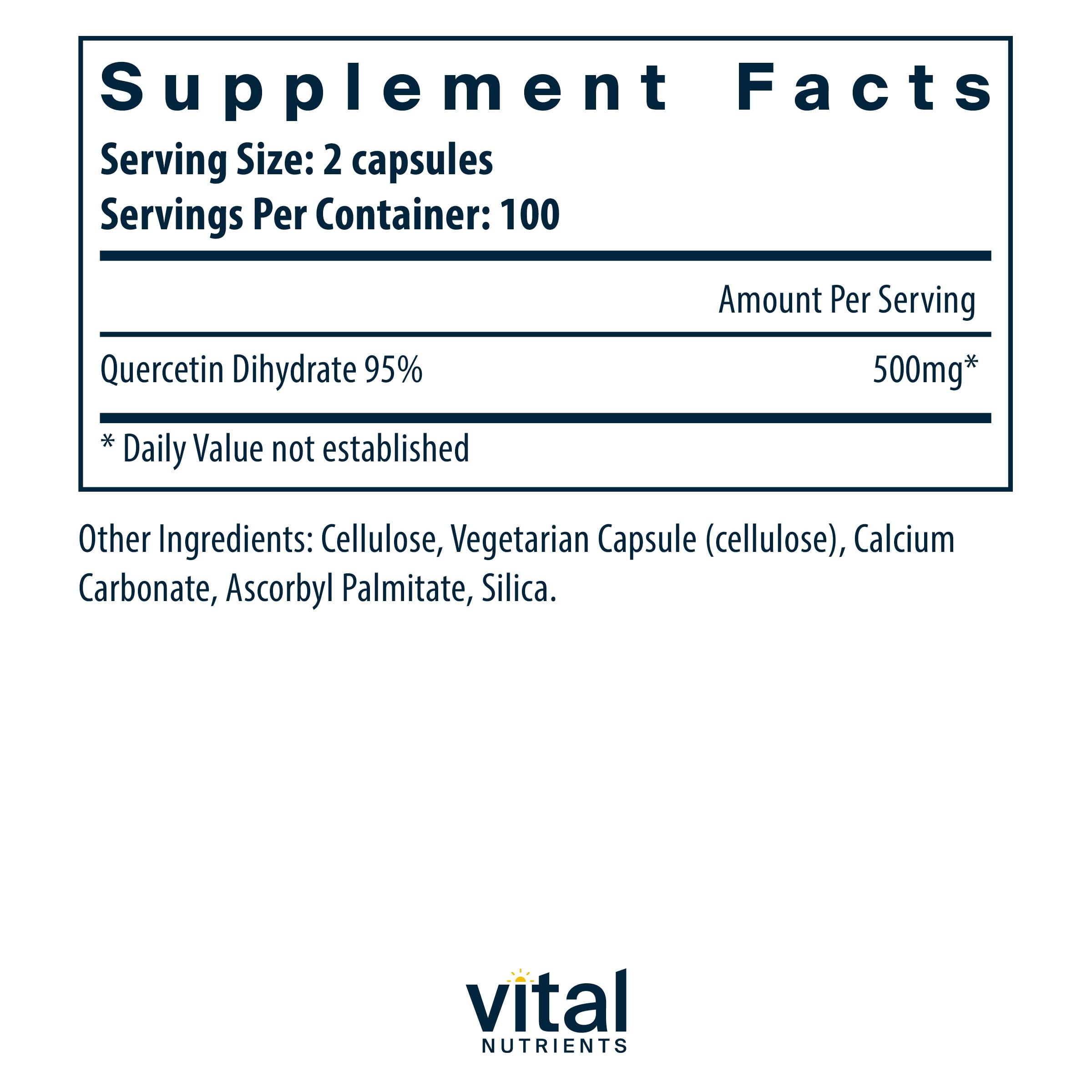 Vital Nutrients Quercetin | 500mg Vegan Quercetin Supplement – 200 Capsules