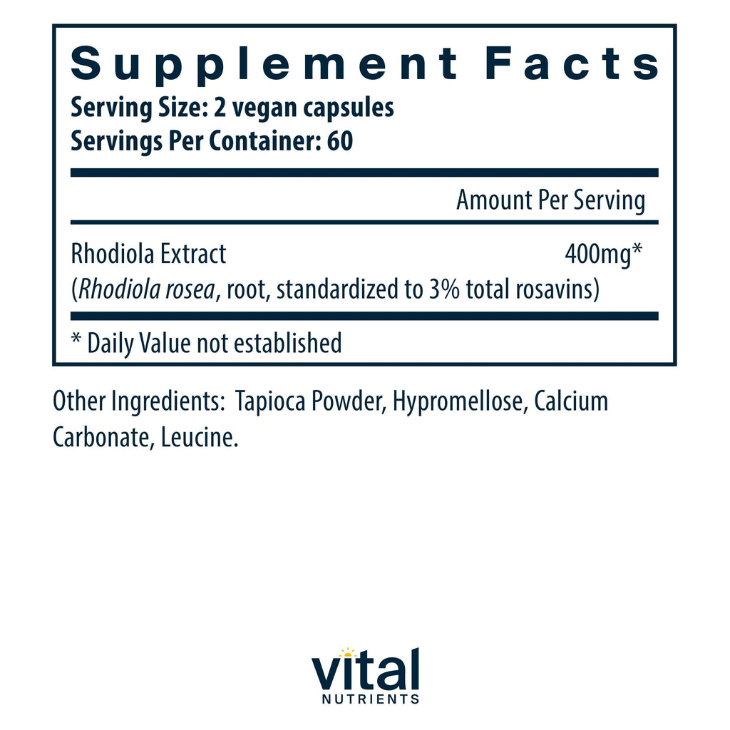 Vital Nutrients Rhodiola Rosea | Energy, Memory & Stress Support | 120 Capsules | Gluten, Dairy & Soy Free | Non-GMO