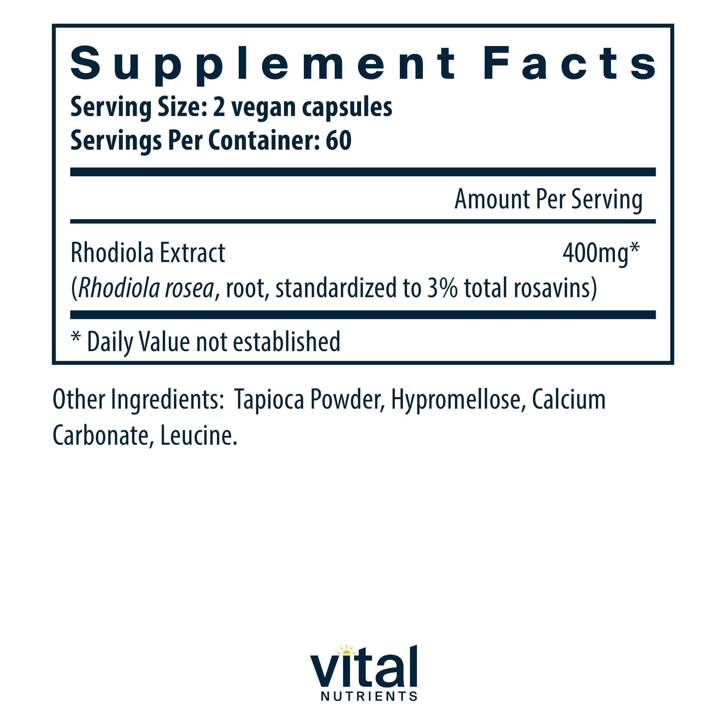 Vital Nutrients Rhodiola Rosea | Energy, Memory & Stress Support | 120 Capsules | Gluten, Dairy & Soy Free | Non-GMO