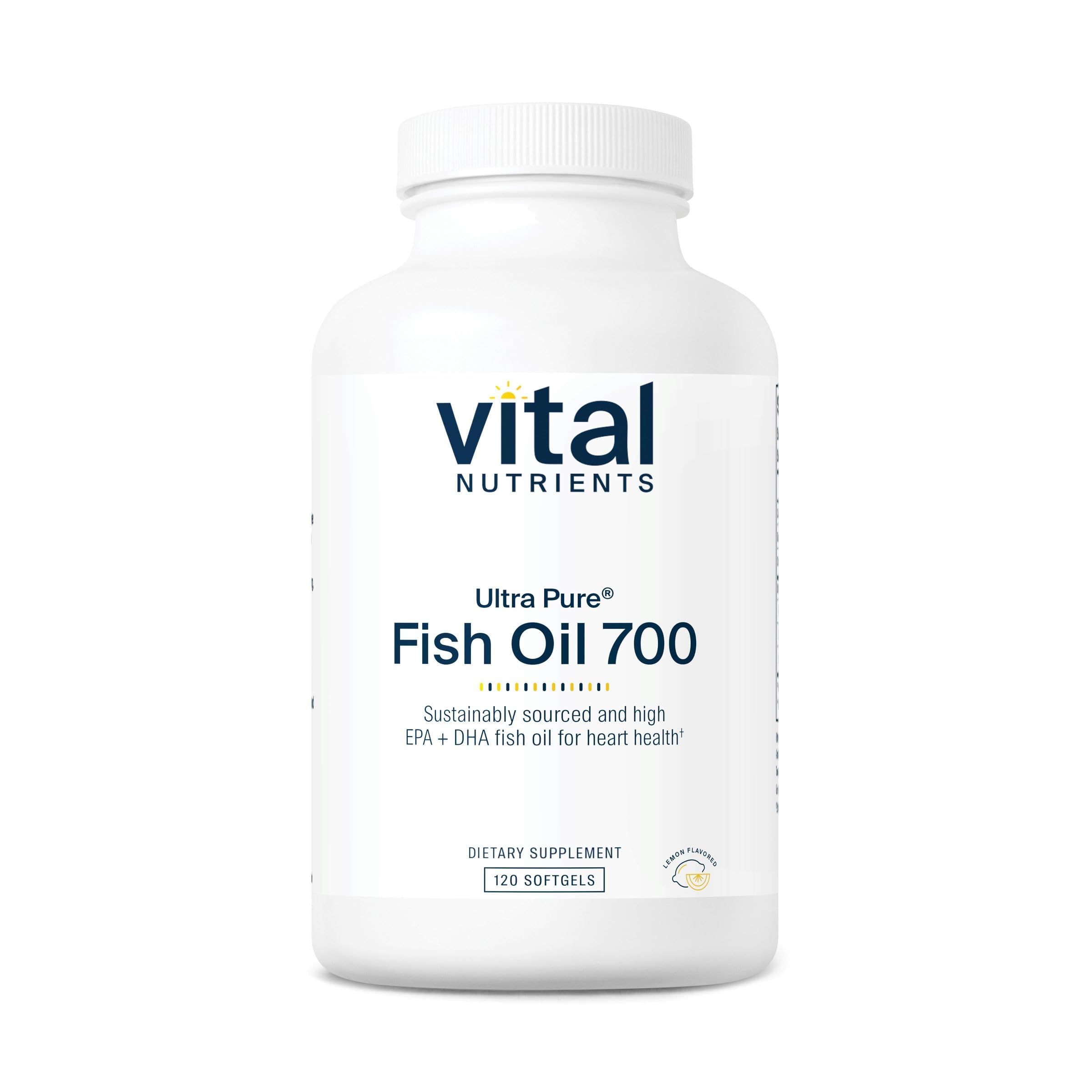 Vital Nutrients Ultra Pure Fish Oil 700 | High EPA & DHA, Lemon Flavor | 120 Softgels