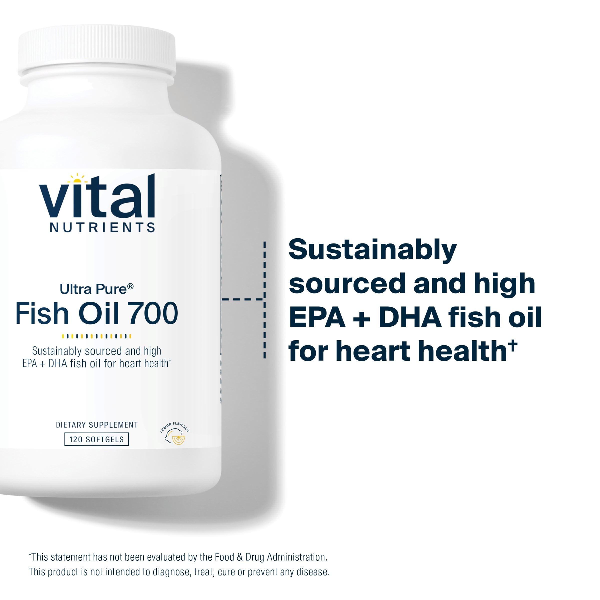 Vital Nutrients Ultra Pure Fish Oil 700 | High EPA & DHA, Lemon Flavor | 120 Softgels