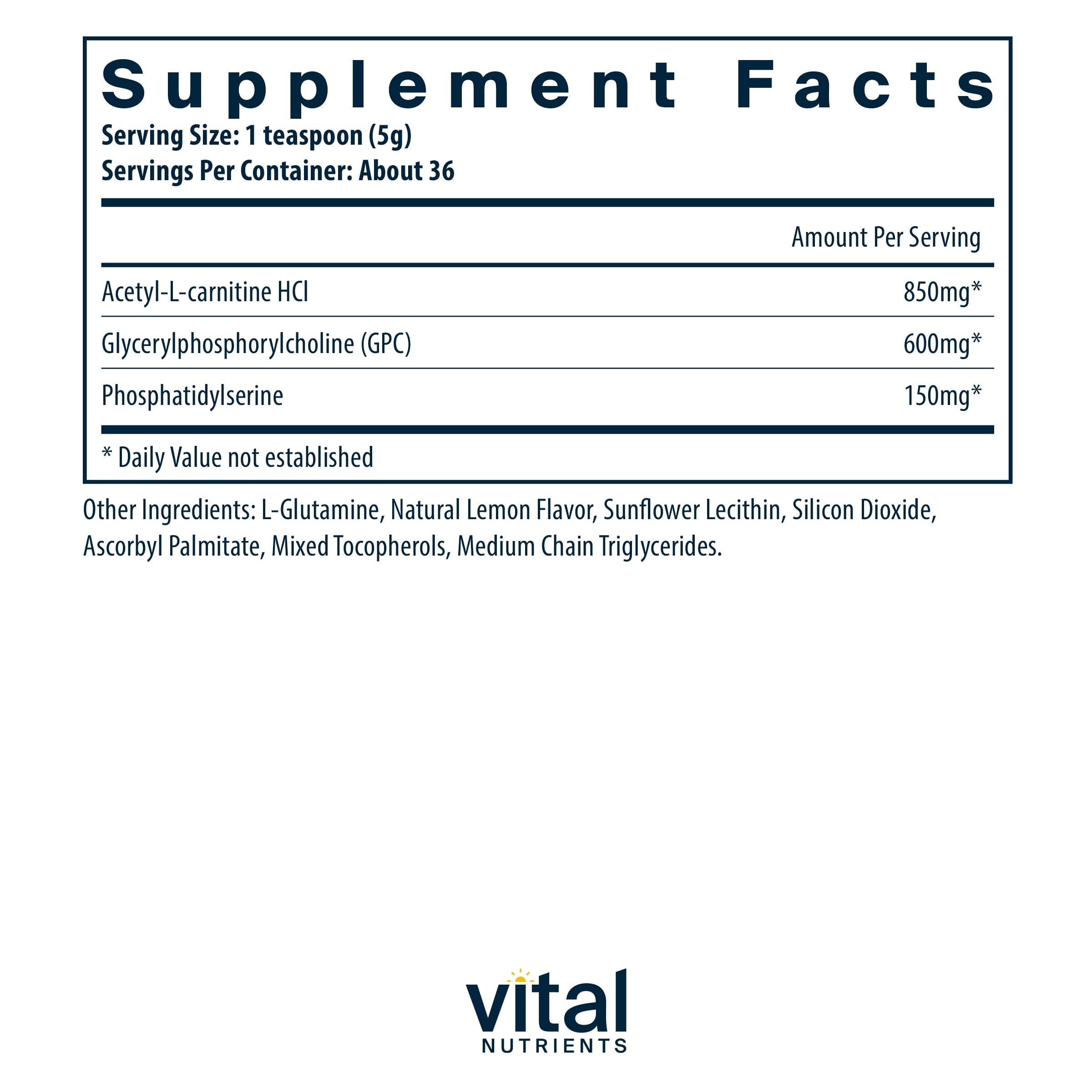 Vital Brain Powder – Nootropic with Phosphatidylserine & Acetyl-L-Carnitine | Lemon 150g