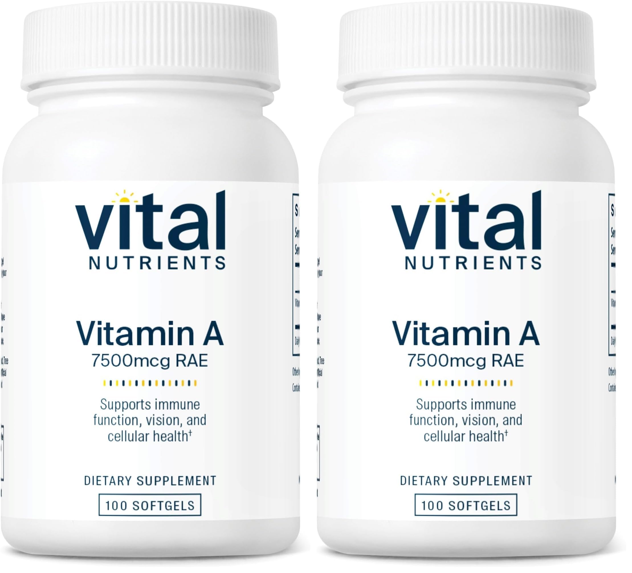 Vital Nutrients Vitamin A 7500mcg RAE – Immune, Vision & Skin Support | Non-GMO | Pack of 2