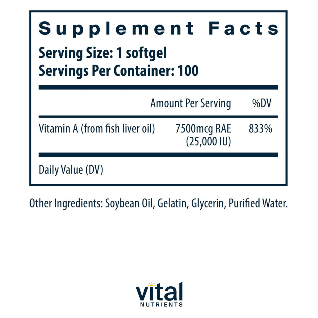 Vital Nutrients Vitamin A 7500mcg RAE – Immune, Vision & Skin Support | Non-GMO | Pack of 2