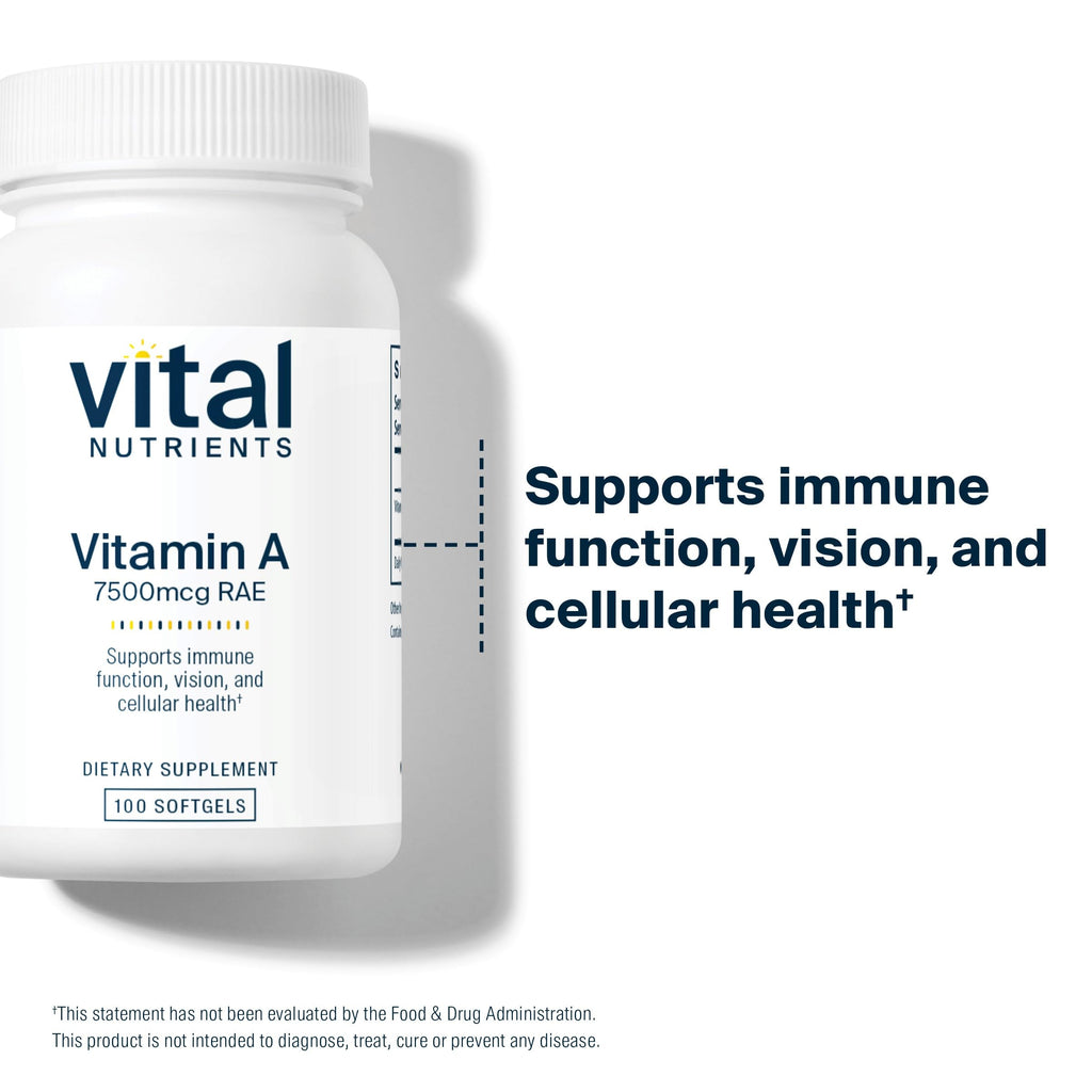 Vital Nutrients Vitamin A 7500mcg RAE – Immune, Vision & Skin Support | Non-GMO | Pack of 2