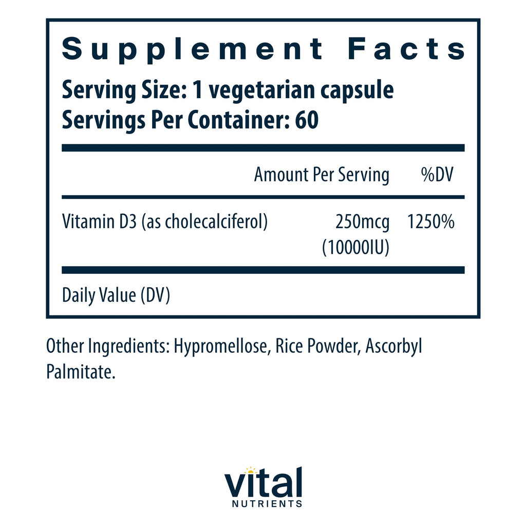 Vital Nutrients Vitamin D3 10000 IU – Immune & Bone Support, 60 Capsules