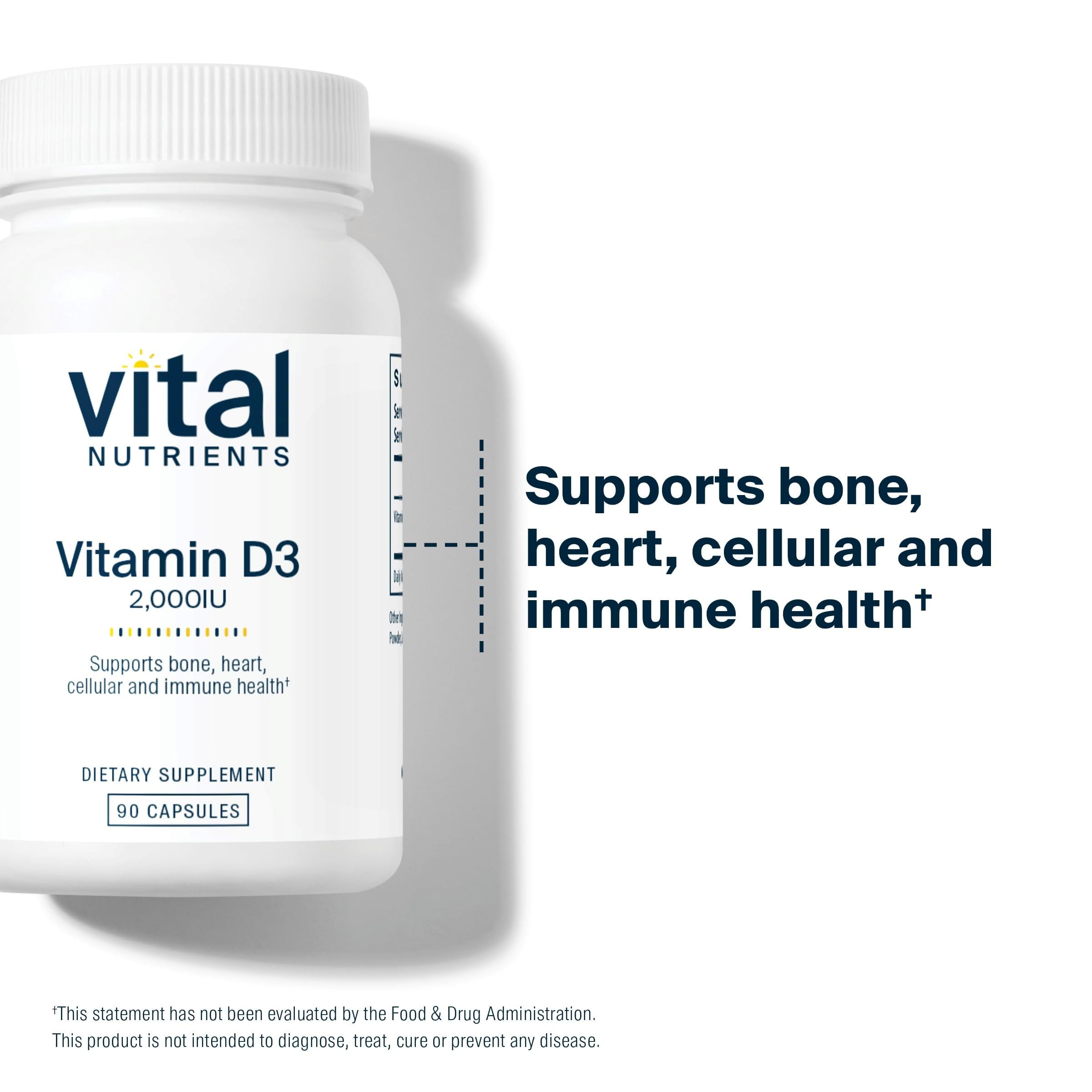 Vital Nutrients Vitamin D 2000 IU | D3 for Bones, Immunity & Calcium Absorption | 90 Capsules | Gluten, Dairy & Soy Free