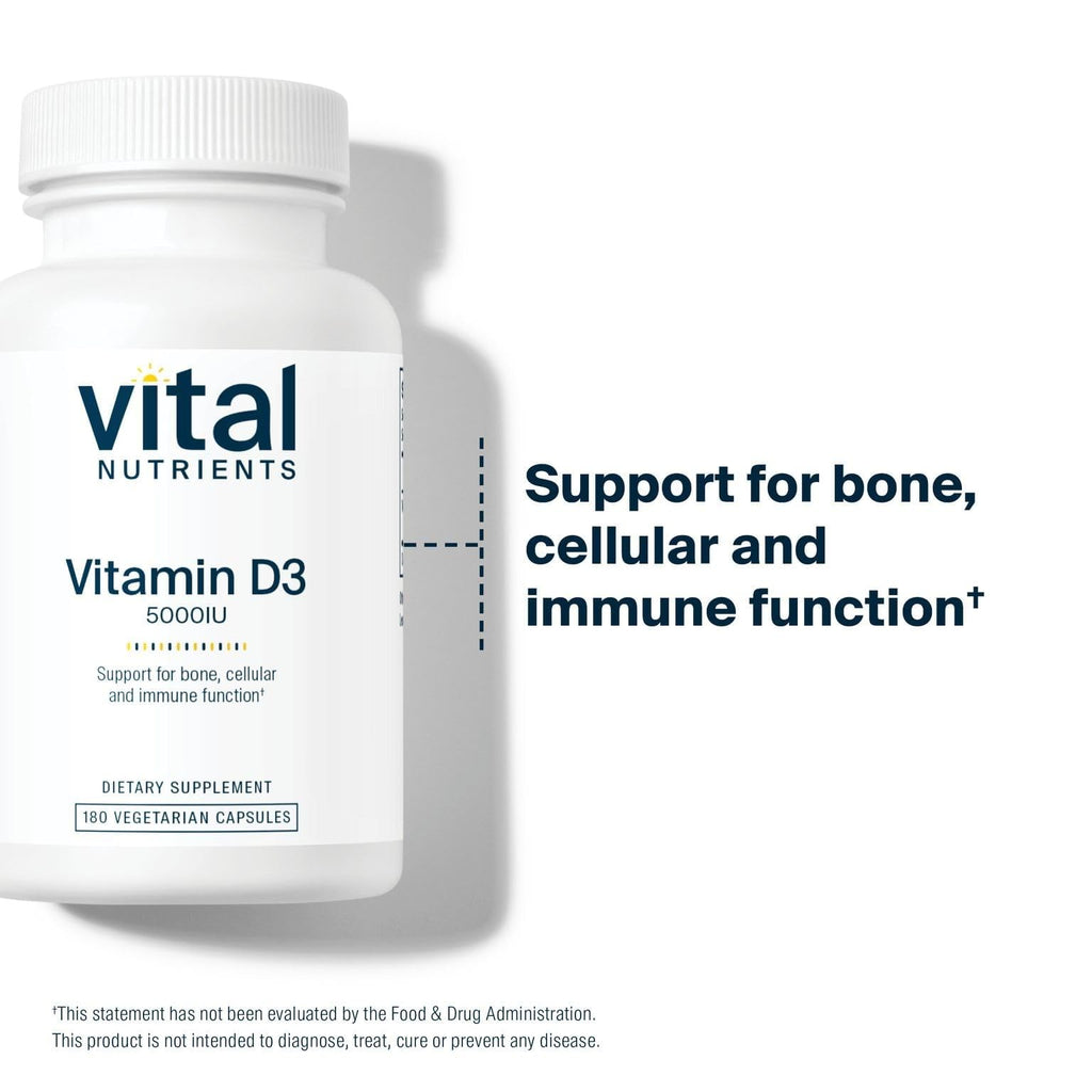 Vital Nutrients Vitamin D 5000 IU D3 Supplement – Supports Bones, Teeth & Immunity | Gluten, Dairy & Soy Free | 180 Capsules