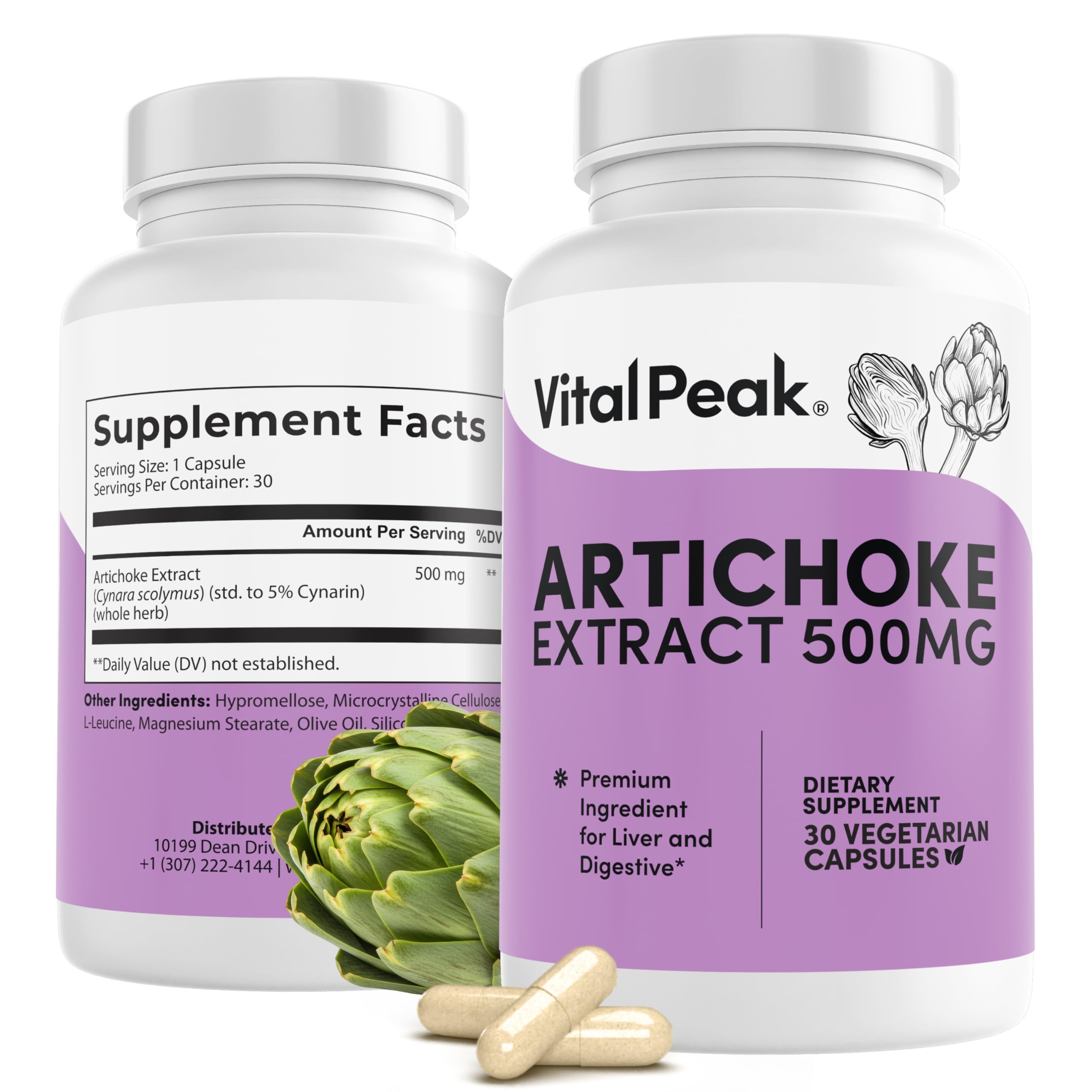 Vital Peak Artichoke 500 mg - Liver Health & Digestive Support (30 Capsules)