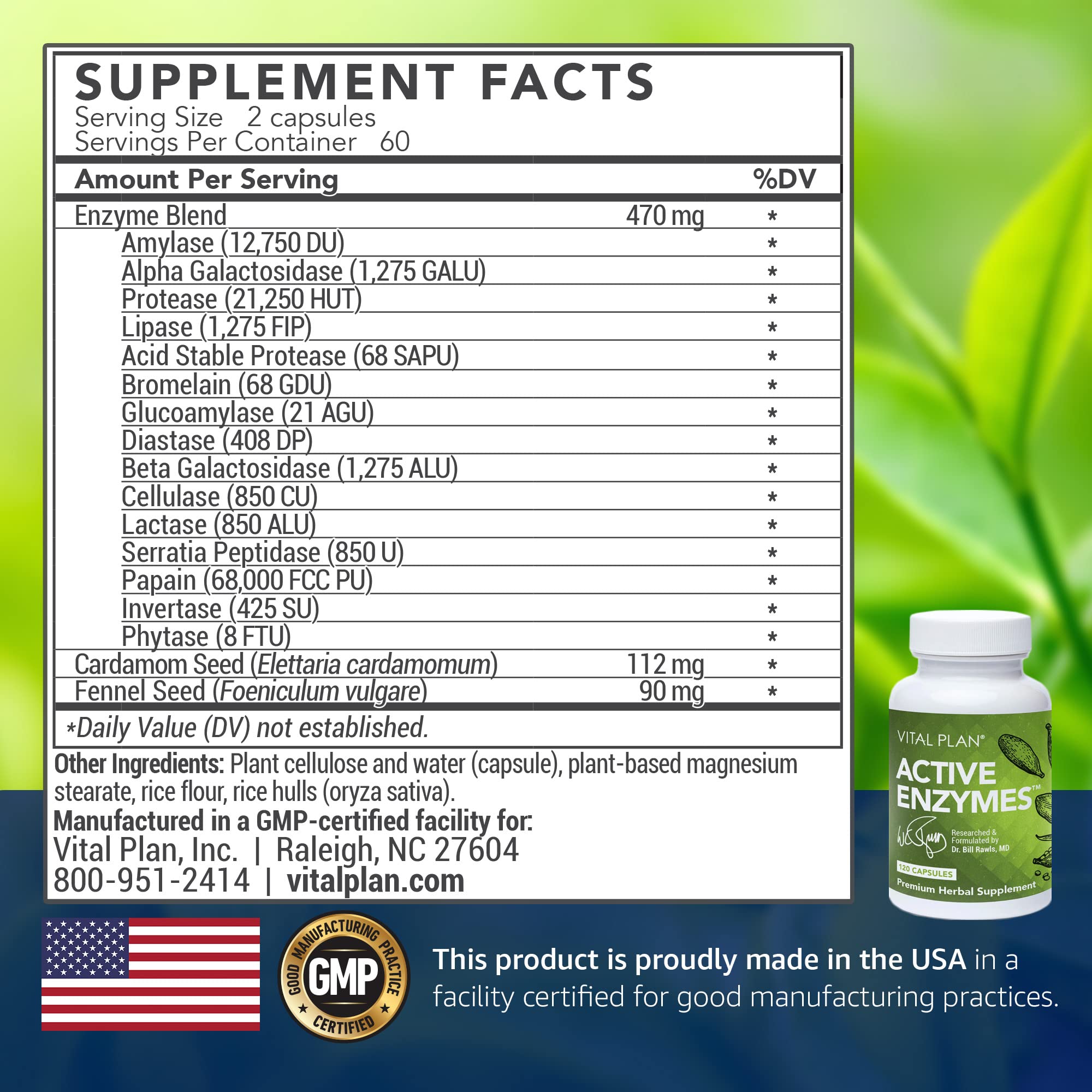 Vital Plan Active Enzymes Supplement by Dr. Bill Rawls – Digestive Enzymes for Gut Health (120 Capsules)