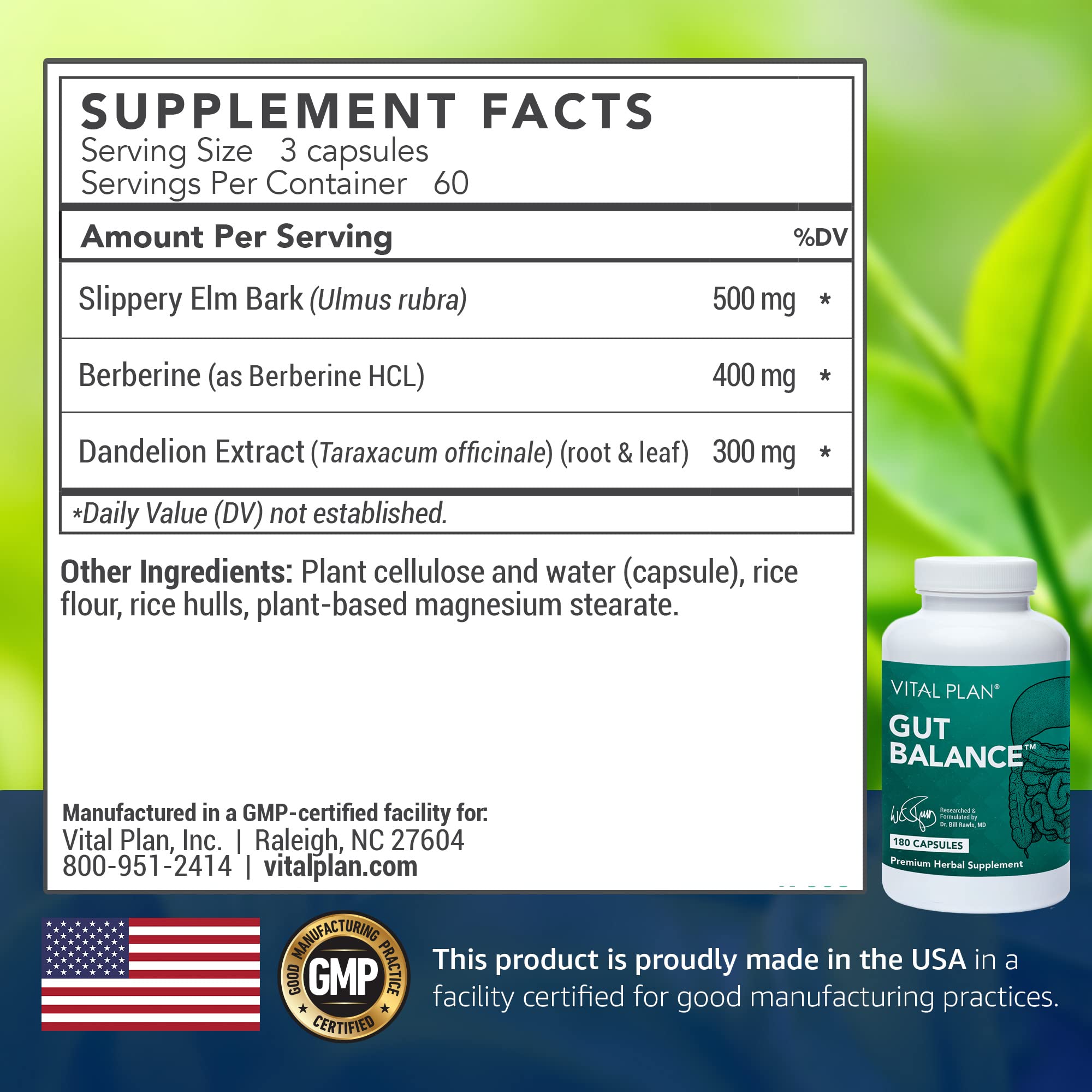 Vital Plan Gut Balance Supplement by Dr. Bill Rawls – Digestive Health Support (180 Capsules)