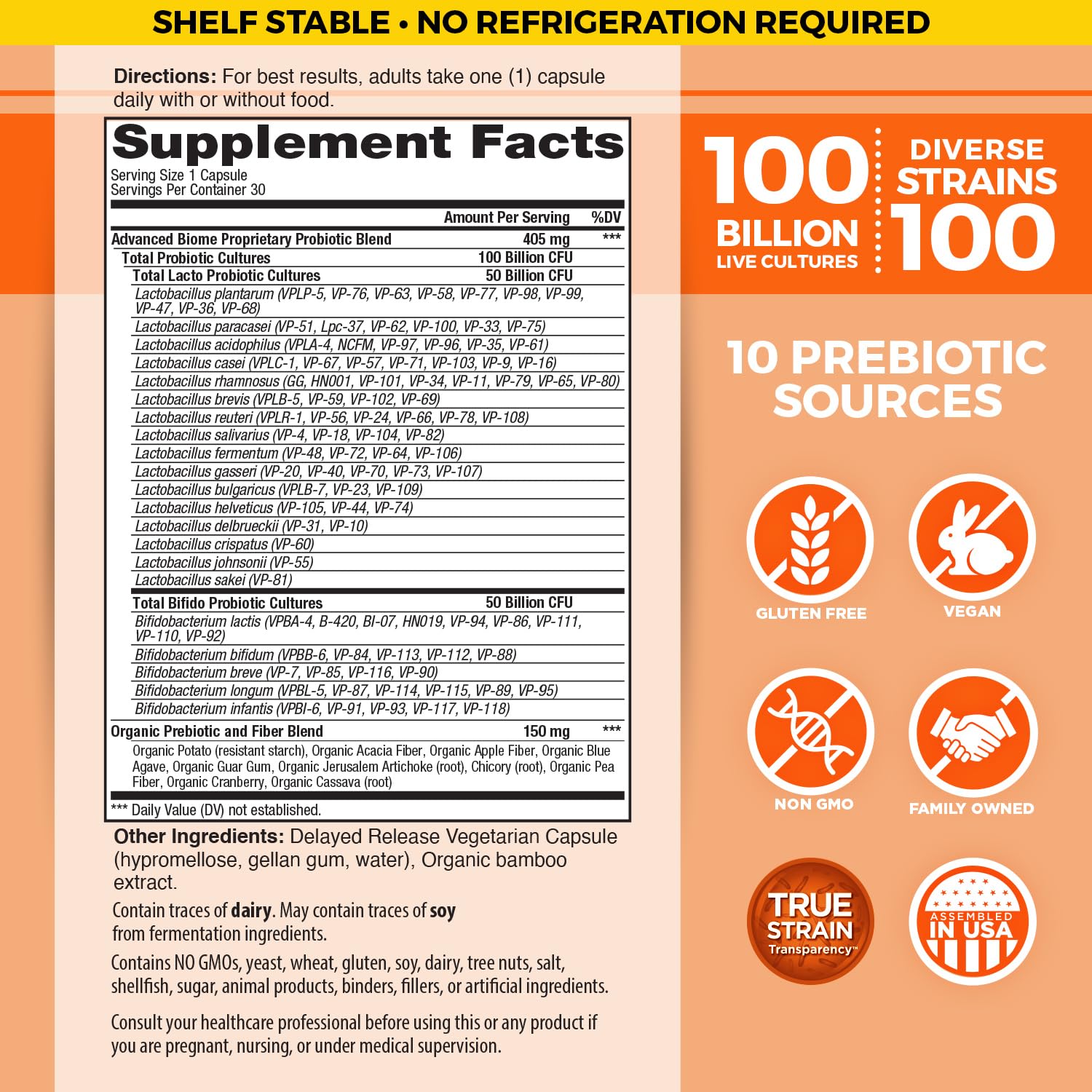 Vital Flora Advanced Probiotic 100 Billion CFU - 100 Strains, 10 Organic Prebiotics | Vital Planet