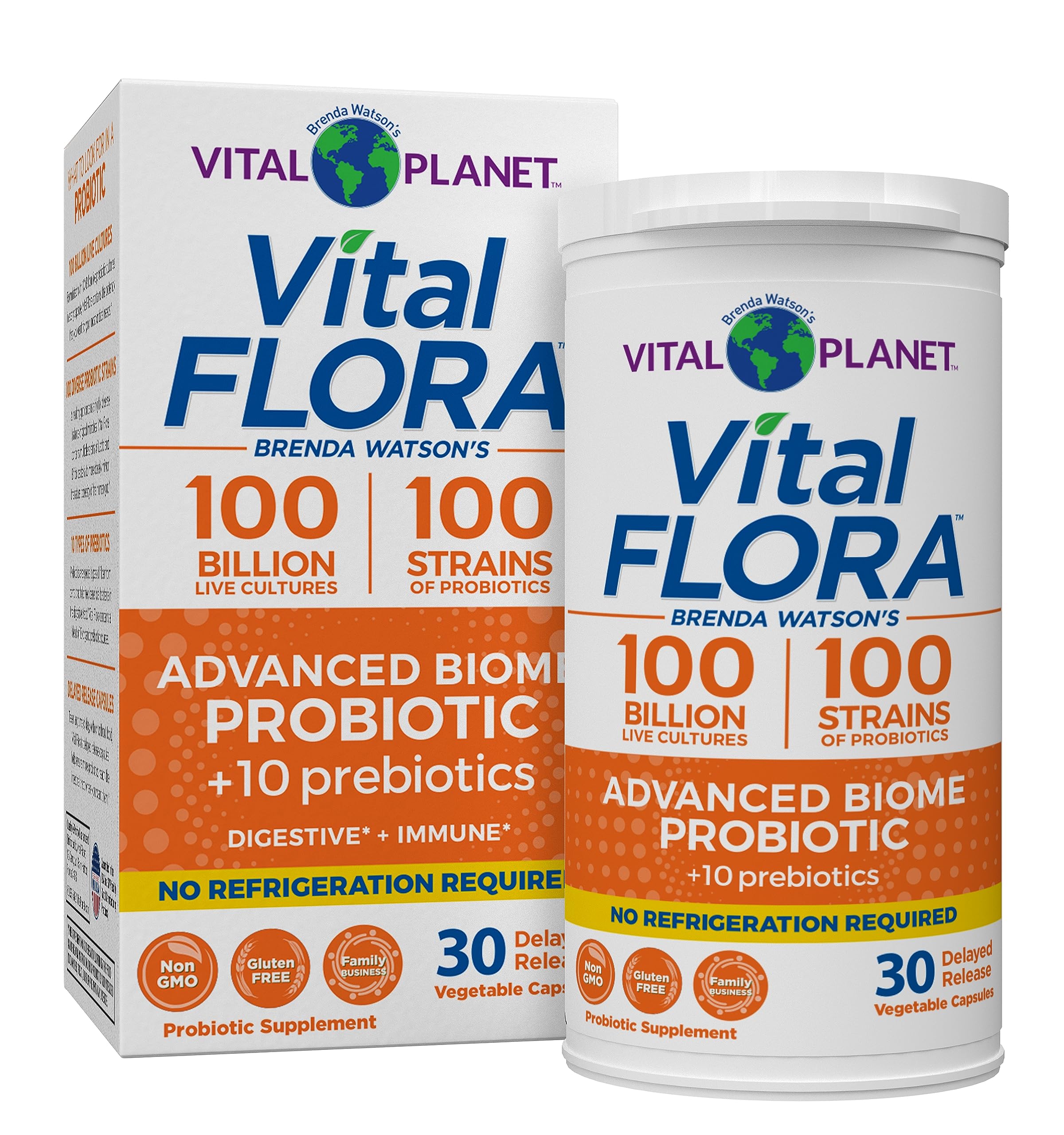 Vital Flora Advanced Probiotic 100 Billion CFU - 100 Strains, 10 Organic Prebiotics | Vital Planet