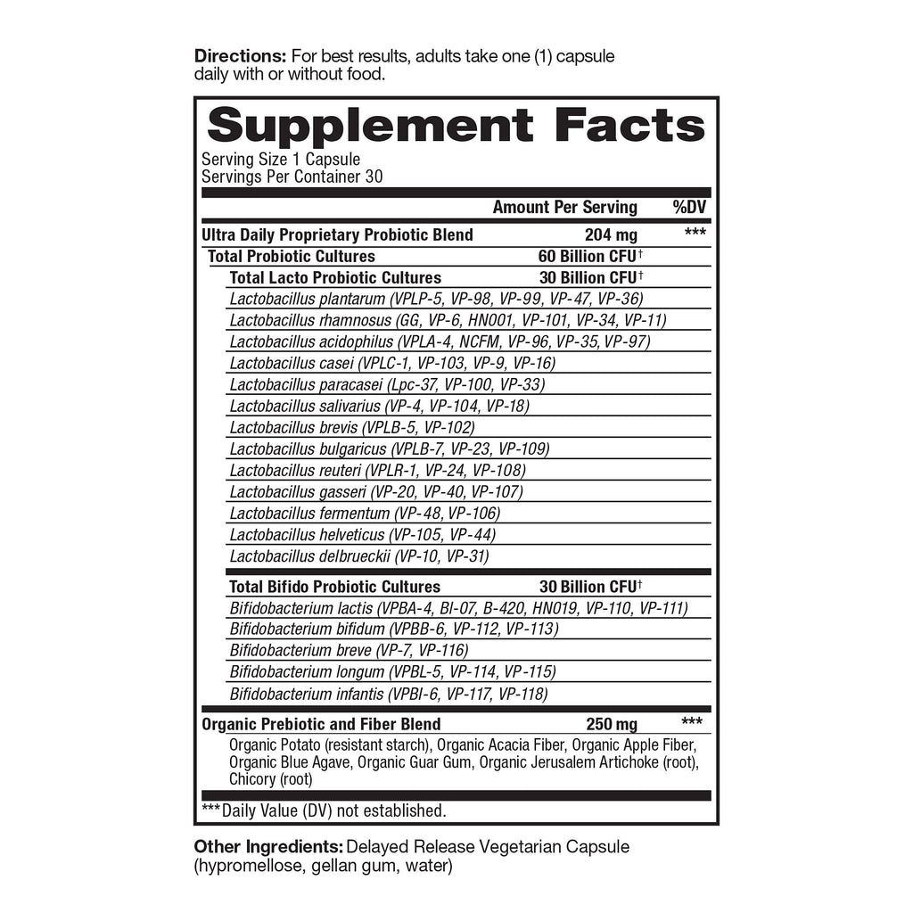 Vital Pro Naturals Ultra Daily Probiotic + Prebiotics | 30 Capsules