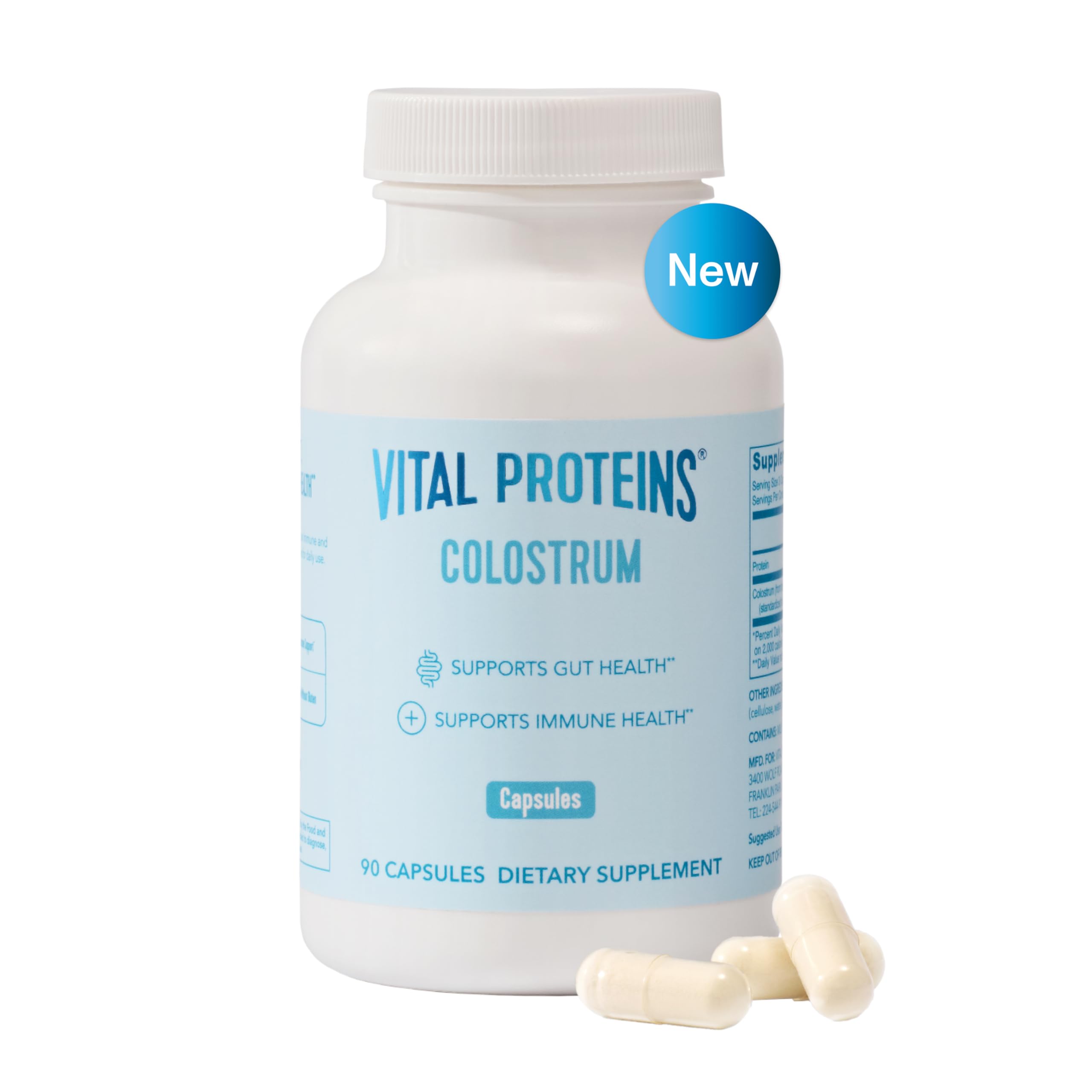 Vital Proteins Bovine Colostrum Capsules - Unflavored, 90 Count | 40% IgG for Gut & Immune Support