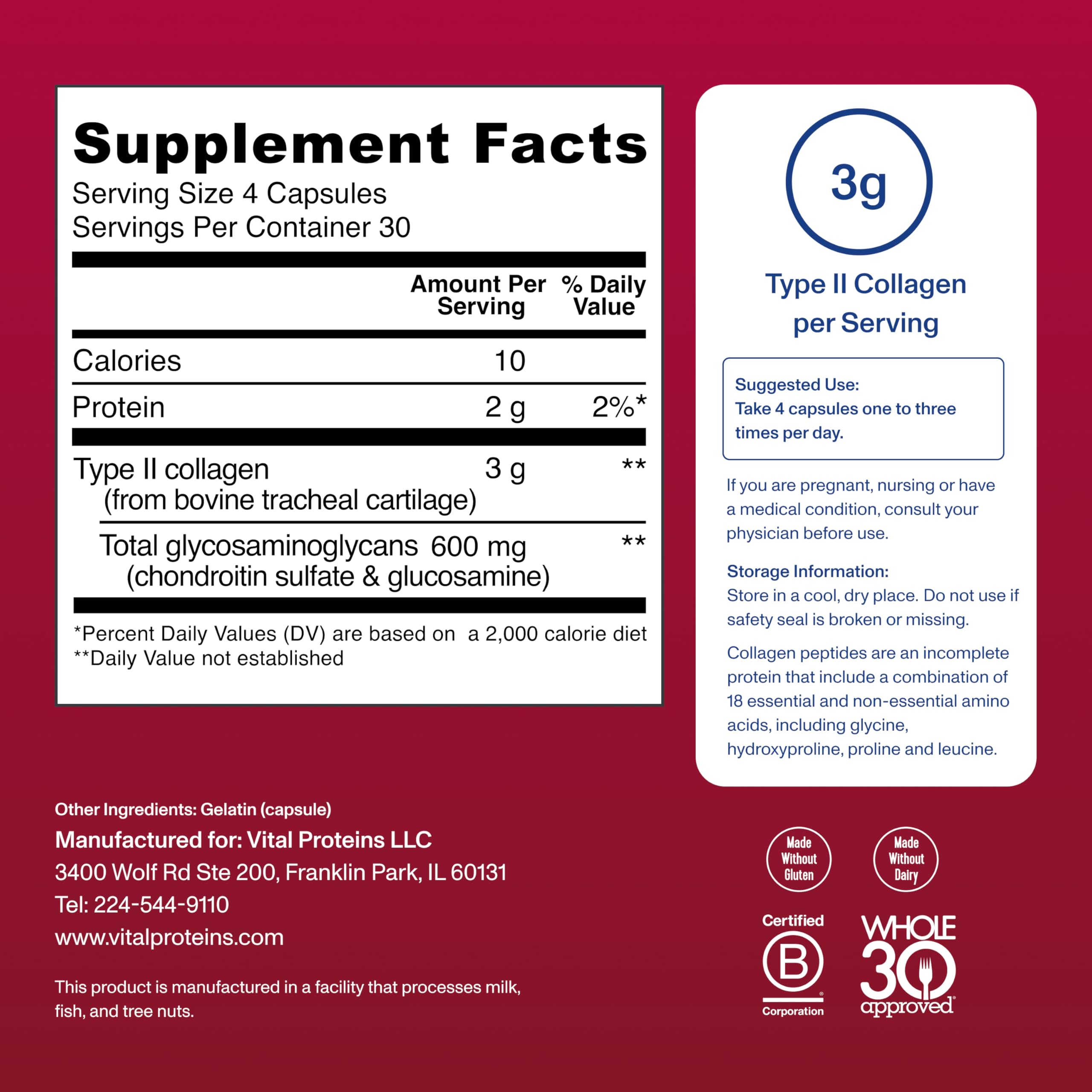 Vital Proteins Cartilage Capsules – Type II Collagen & Chondroitin, 750 mg, 120 Capsules