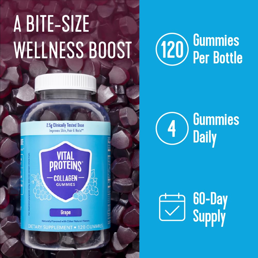 Vital Proteins Collagen Gummies – 2.5g VERISOL, 120ct x 2, Grape