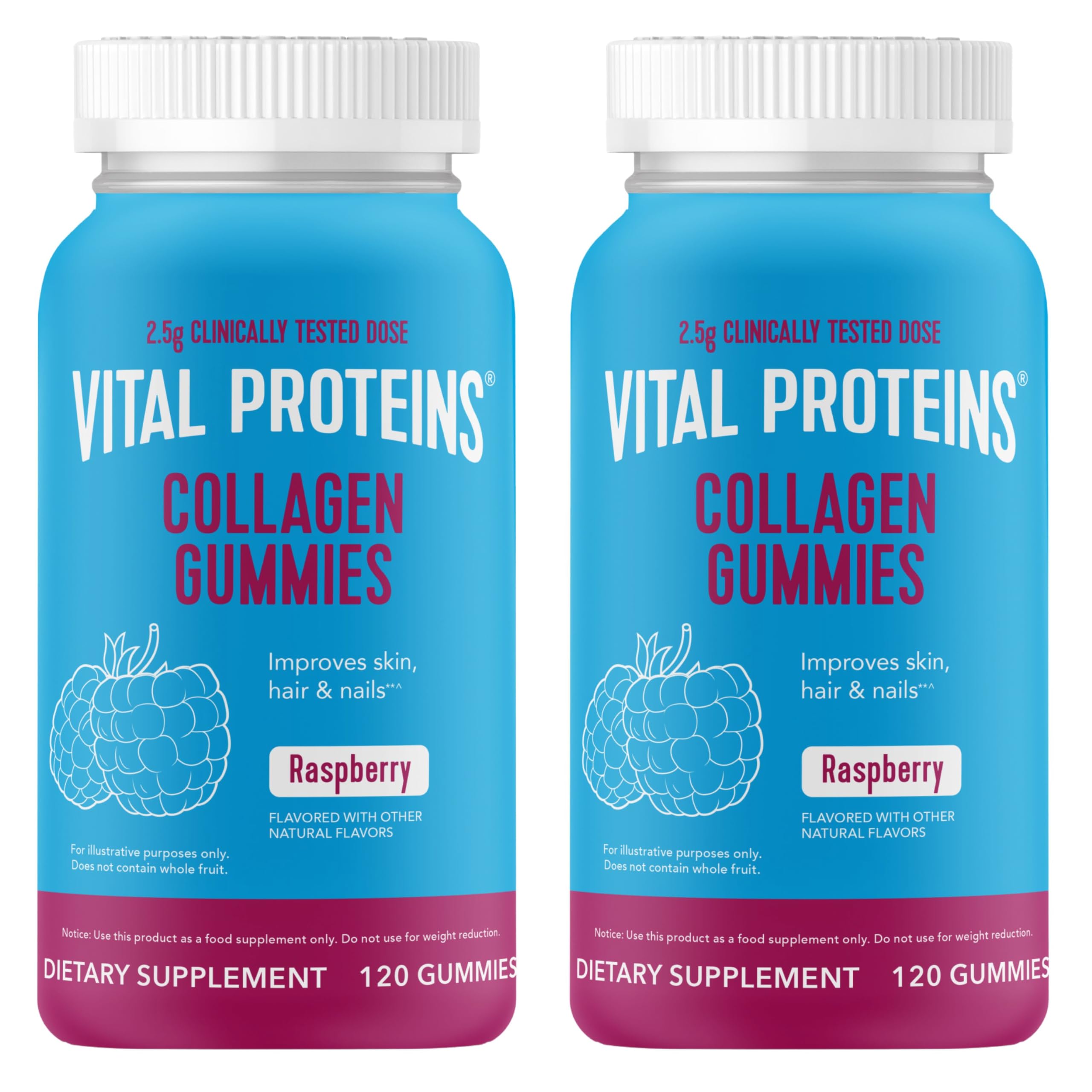 Vital Proteins Collagen Gummies – 2.5g VERISOL Collagen Peptides for Hair, Skin, Nails & Wrinkles | 120 ct Bottle, Pack of 2, Raspberry Flavor