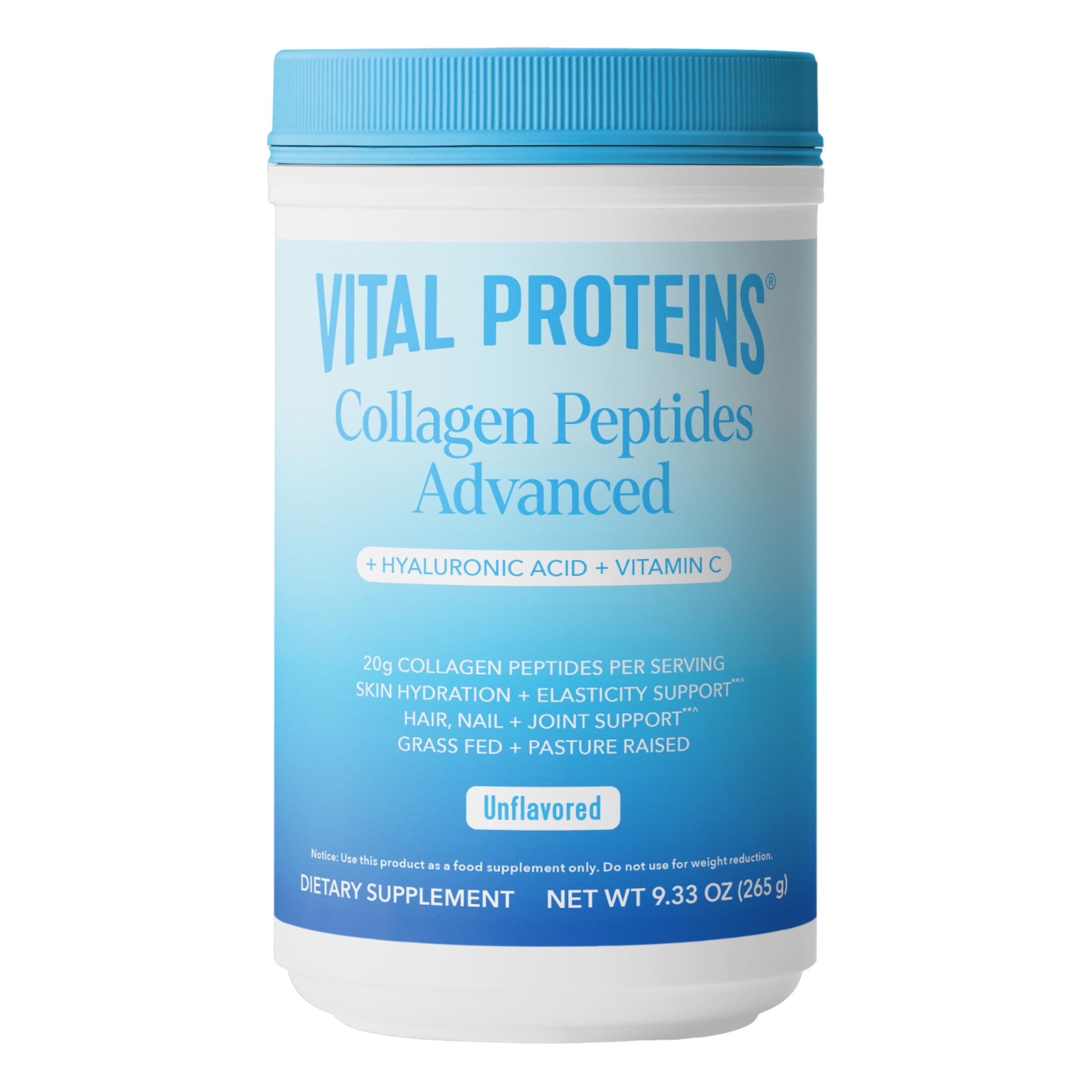 Vital Proteins Collagen Peptides Powder with Hyaluronic Acid & Vitamin C - Unflavored, 13 Servings