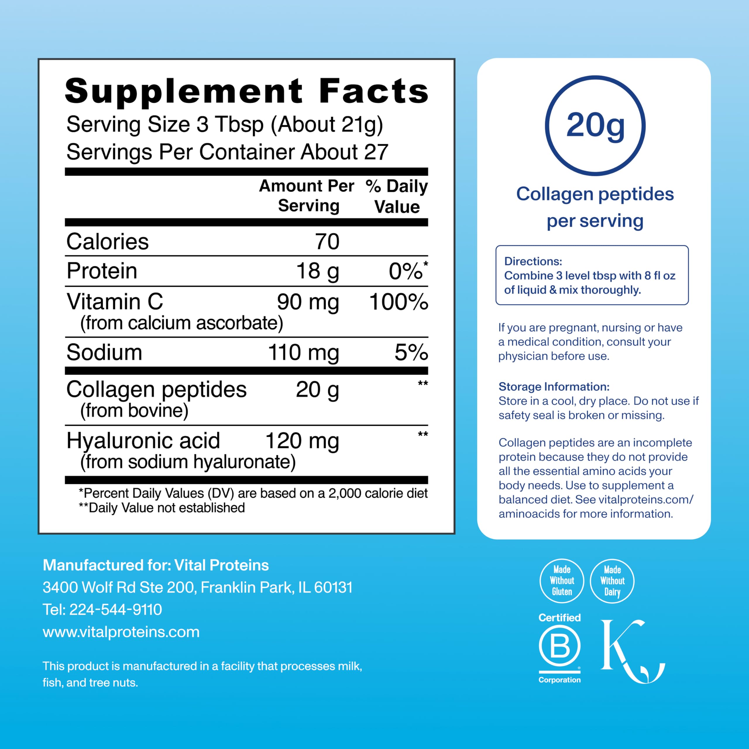 Vital Proteins Collagen Peptides Advanced with Hyaluronic Acid & Vitamin C – 20oz, 27 Servings