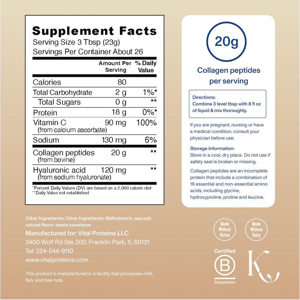 Vital Proteins Collagen Peptides Advanced with Hyaluronic Acid & Vitamin C – Vanilla Flavor, 21 oz