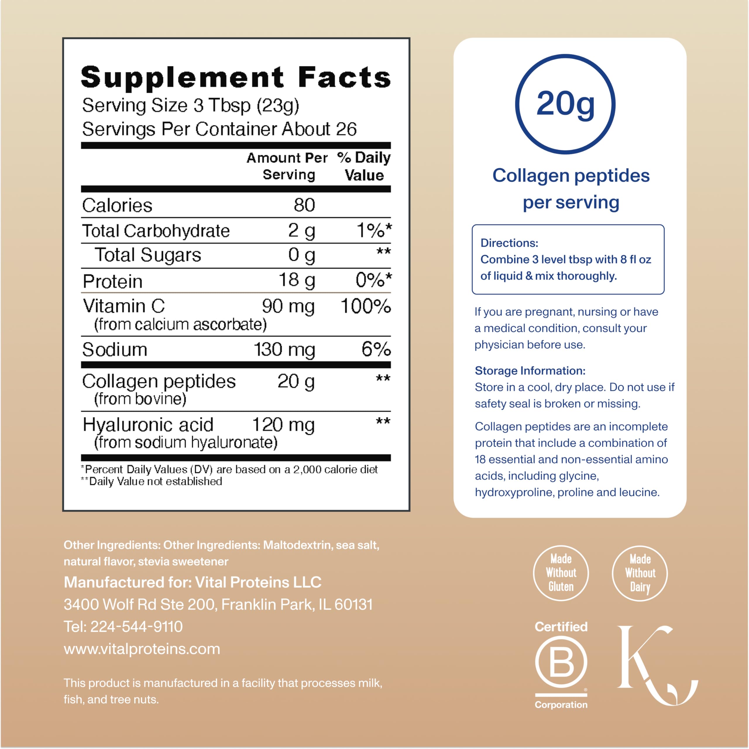 Vital Proteins Collagen Peptides Advanced with Hyaluronic Acid & Vitamin C – Vanilla Flavor, 21 oz