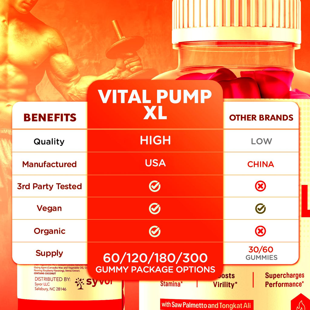 Vital Pump XL Testo Gummies - Official Vital Pump XL Male Performance Gummies (60 Gummies) - All-Natural Formula
