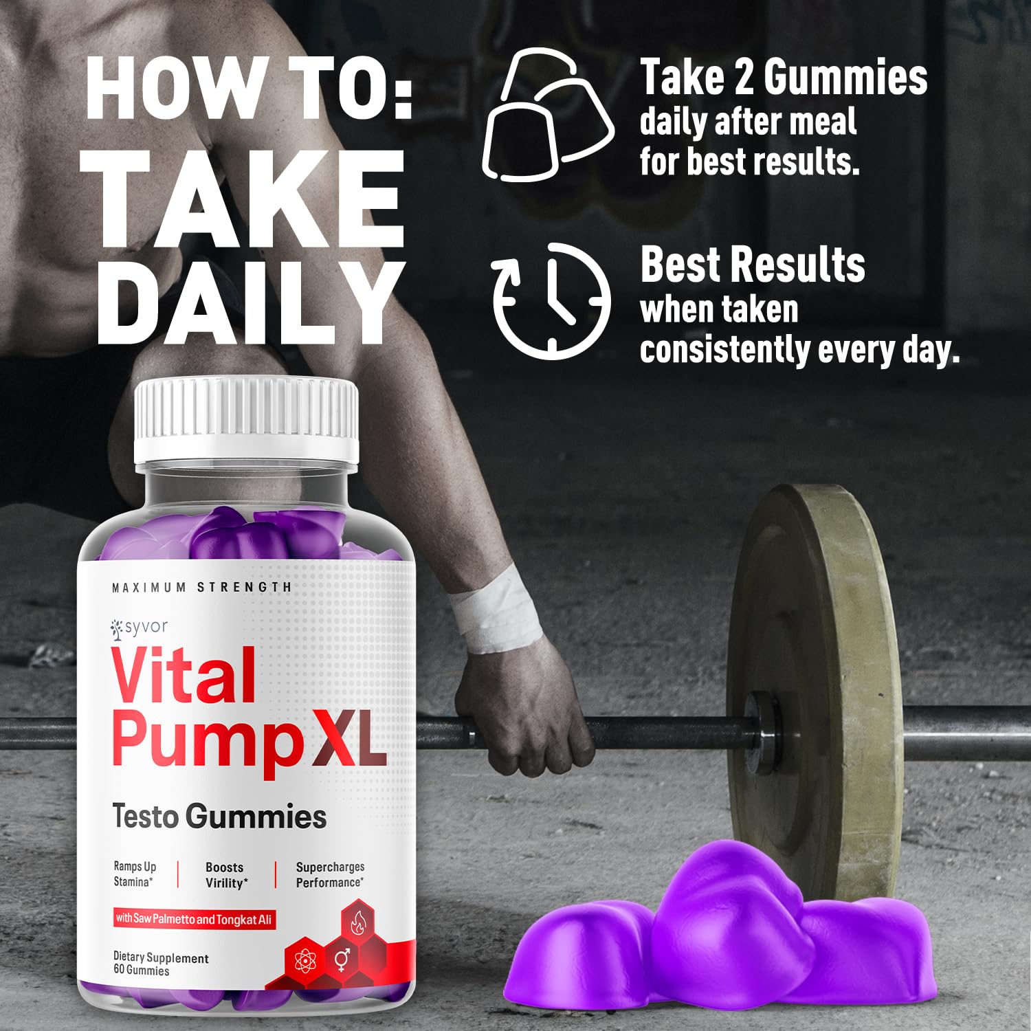 Vital Pump XL Testo Gummies - Official Vital Pump XL Male Performance Gummies (60 Gummies) - All-Natural Formula