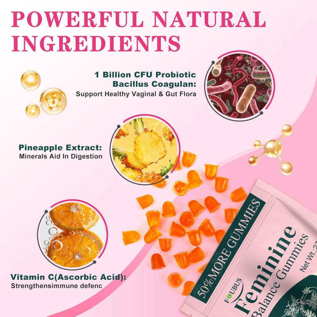 Vital Source Premium Feminine Balance Gummies - Vaginal Probiotic, pH & Immune Support, Pineapple