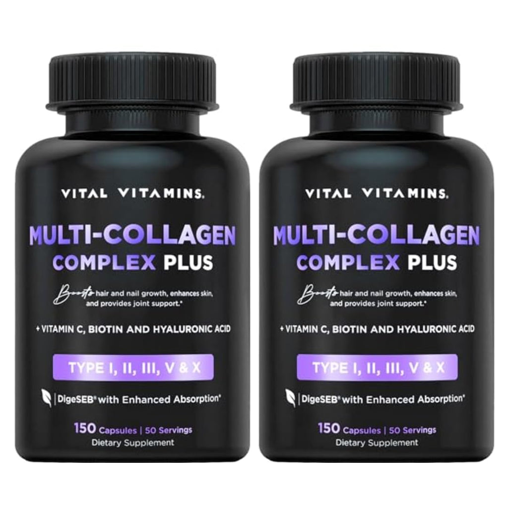 Vital Vitamins Multi Collagen Plus (2-Pack) – Biotin, Hyaluronic Acid & Vitamin C for Hair, Skin, Nails | Type I–X Collagen (Women & Men)