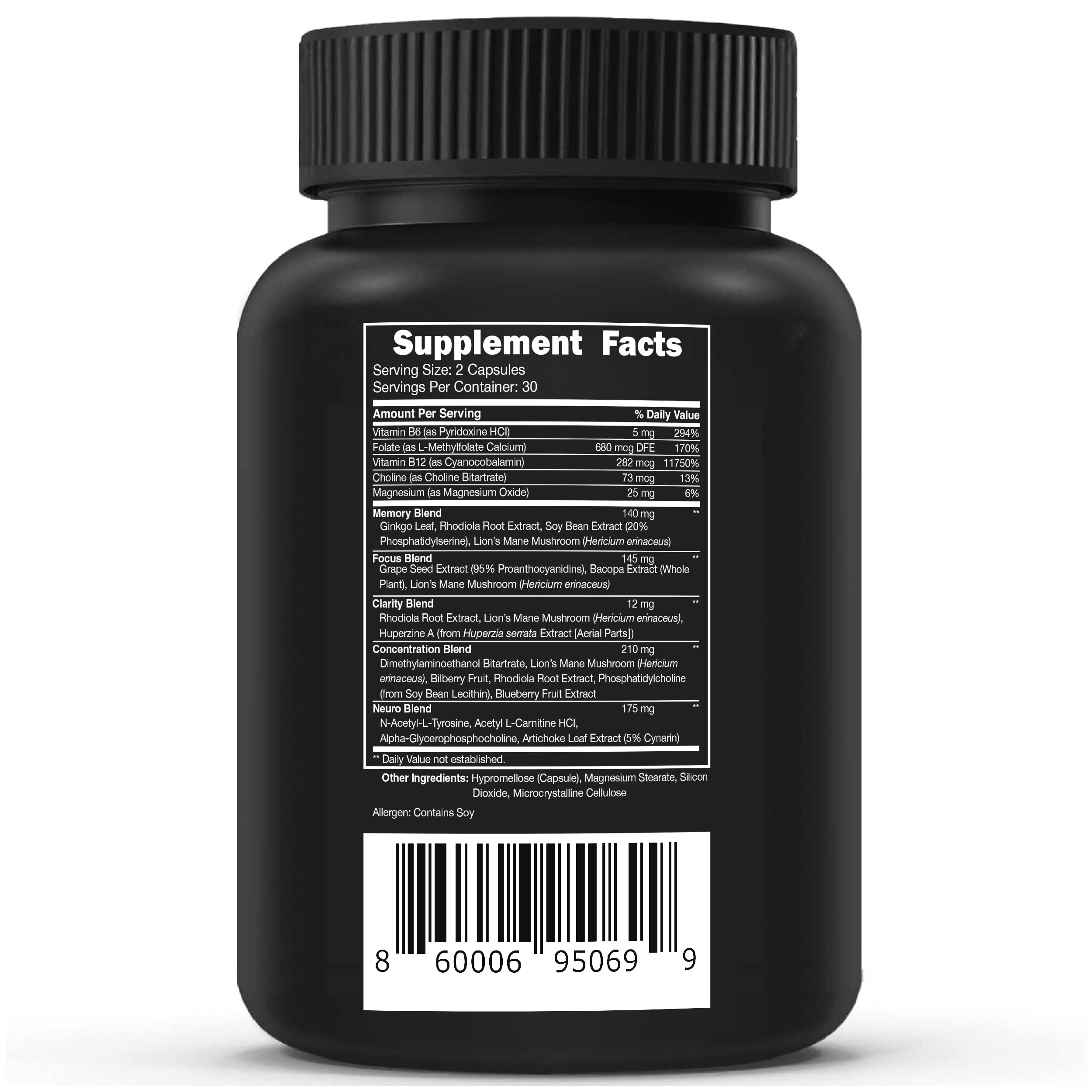 Vital Vitamins Nootropic Brain Supplement Plus – Memory & Focus (Lion's Mane) 60 Caps