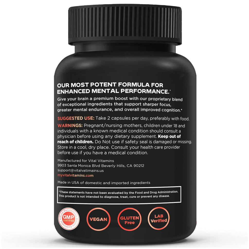 Vital Vitamins Nootropic Brain Supplement Plus – Memory & Focus (Lion's Mane) 60 Caps