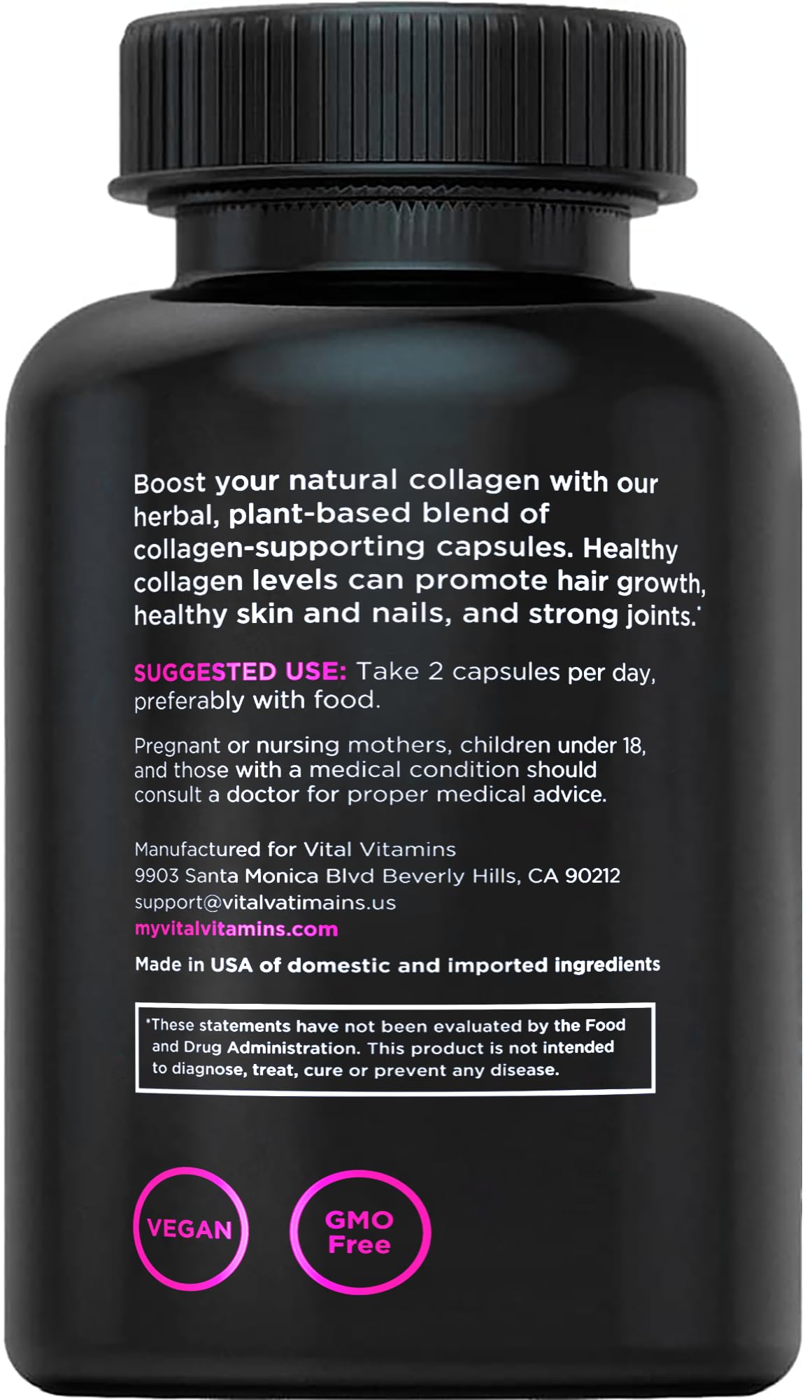 Vital Vitamins Vegan Collagen Booster - Plant-Based, Silica & Hyaluronic Acid - 60 Capsules